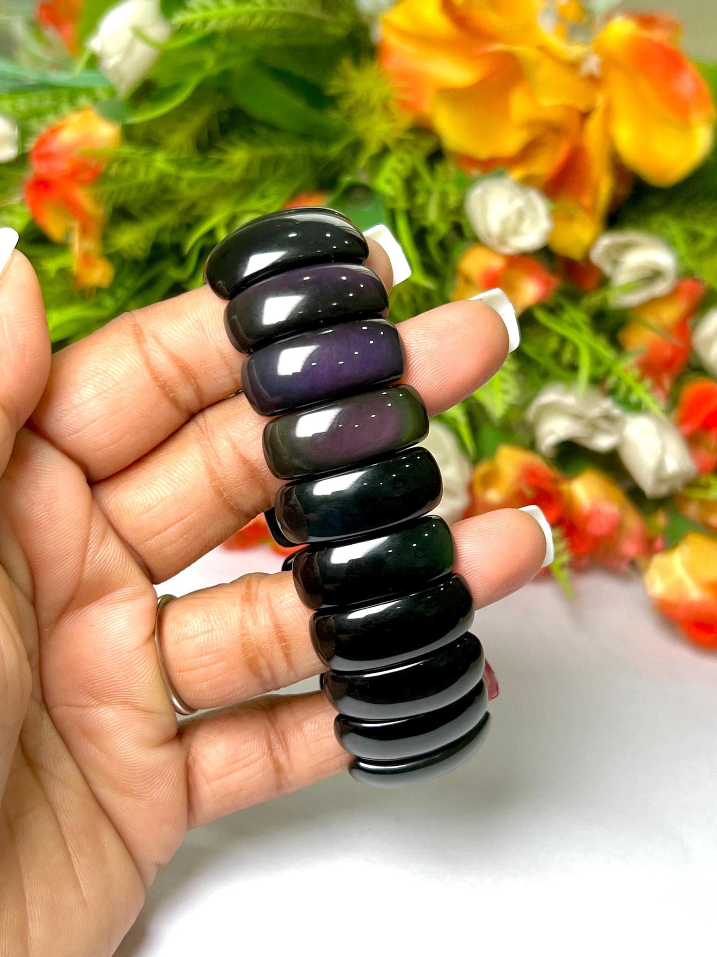 25 MM Rainbow Obsidian Stone Bracelet l Stretchable Bracelet