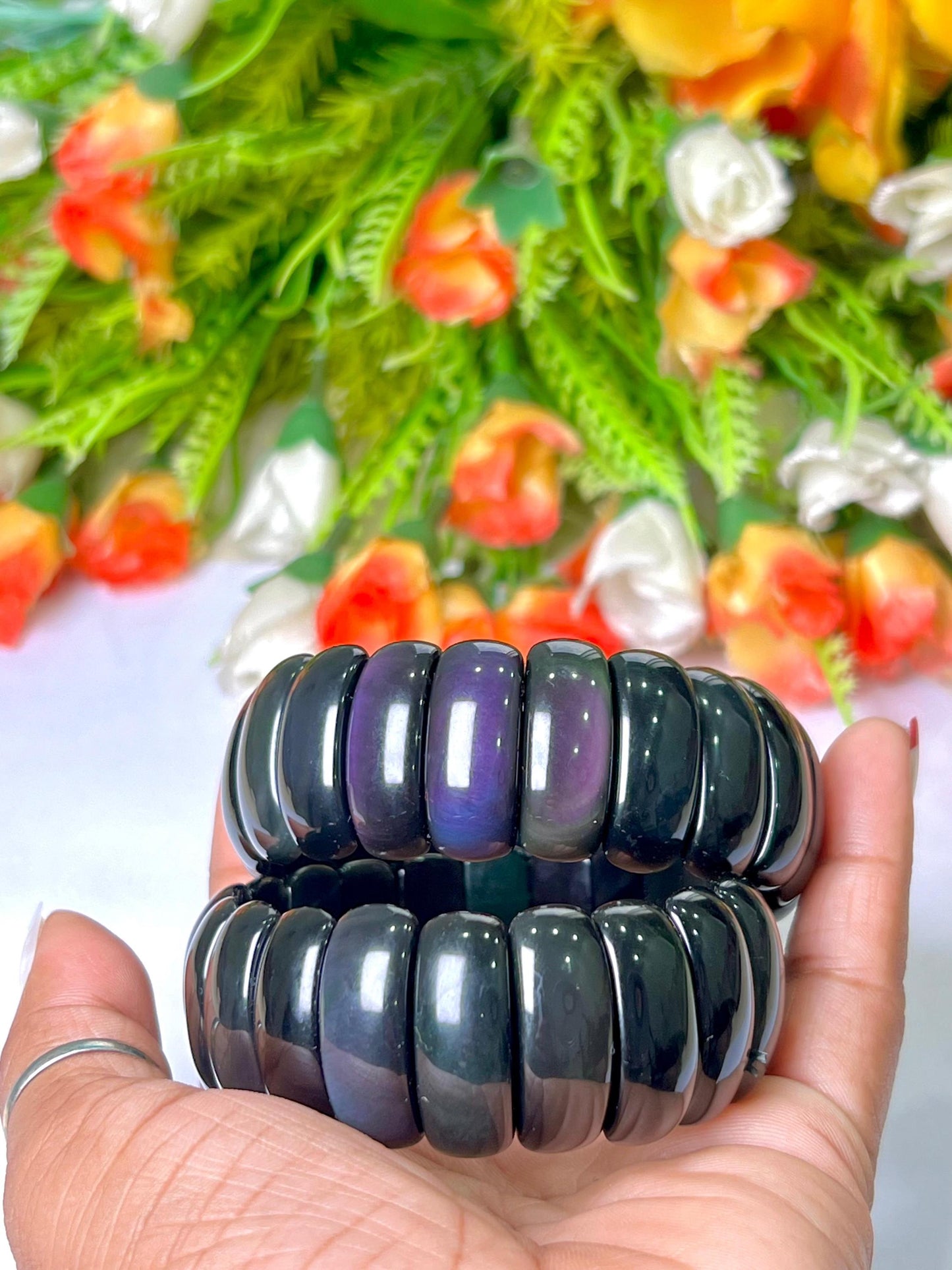 25 MM Rainbow Obsidian Stone Bracelet l Stretchable Bracelet