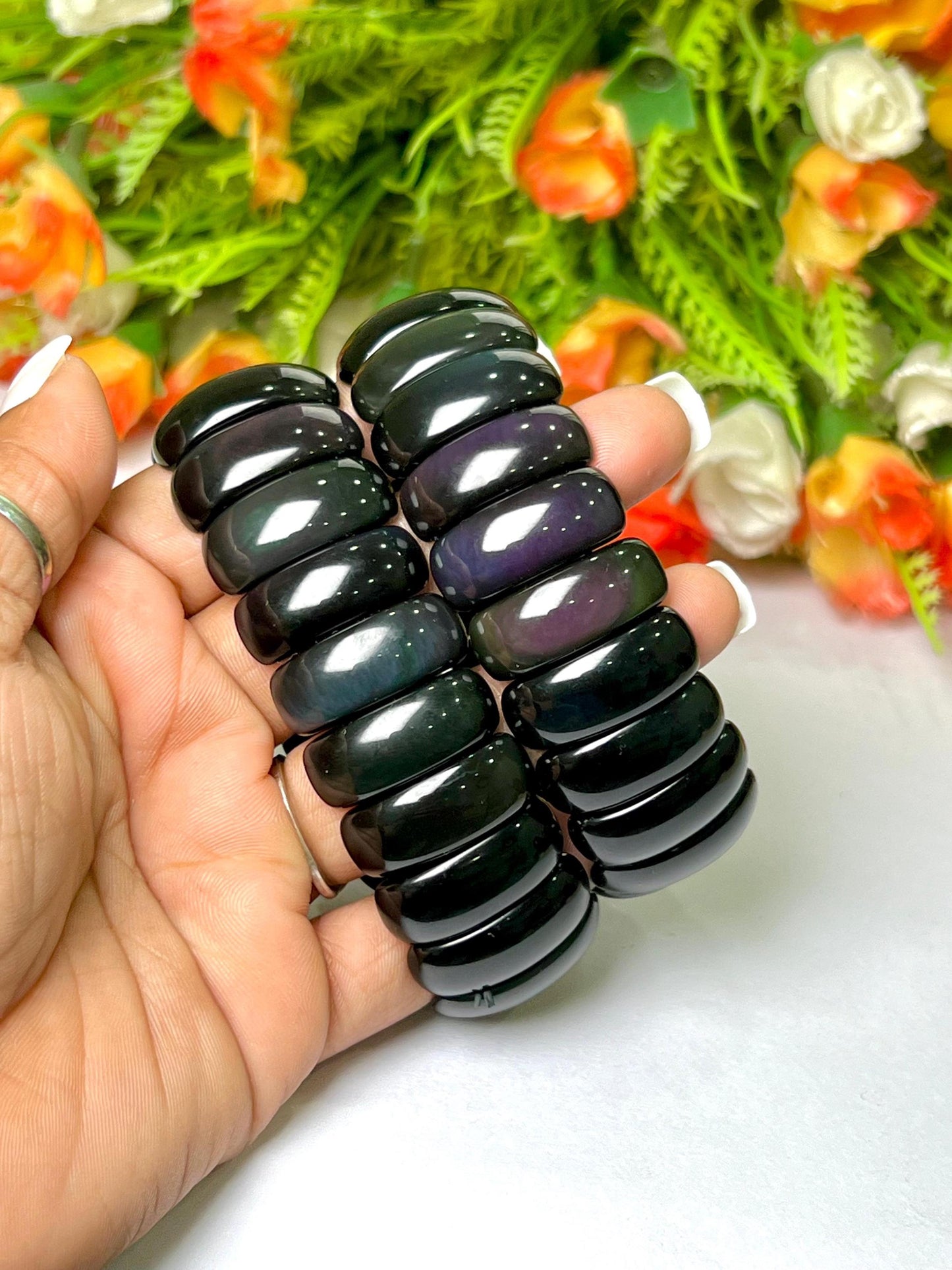25 MM Rainbow Obsidian Stone Bracelet l Stretchable Bracelet