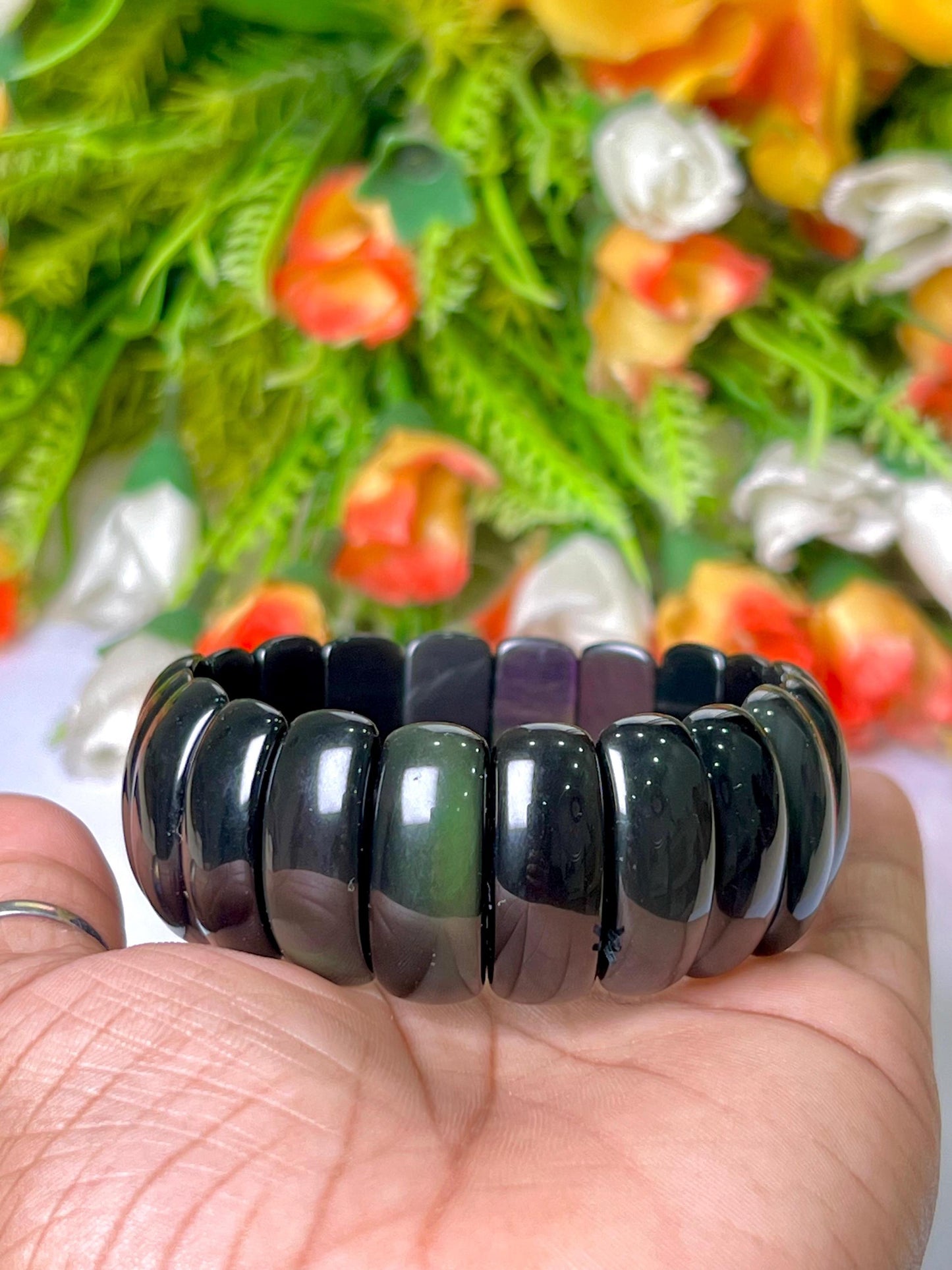25 MM Rainbow Obsidian Stone Bracelet l Stretchable Bracelet