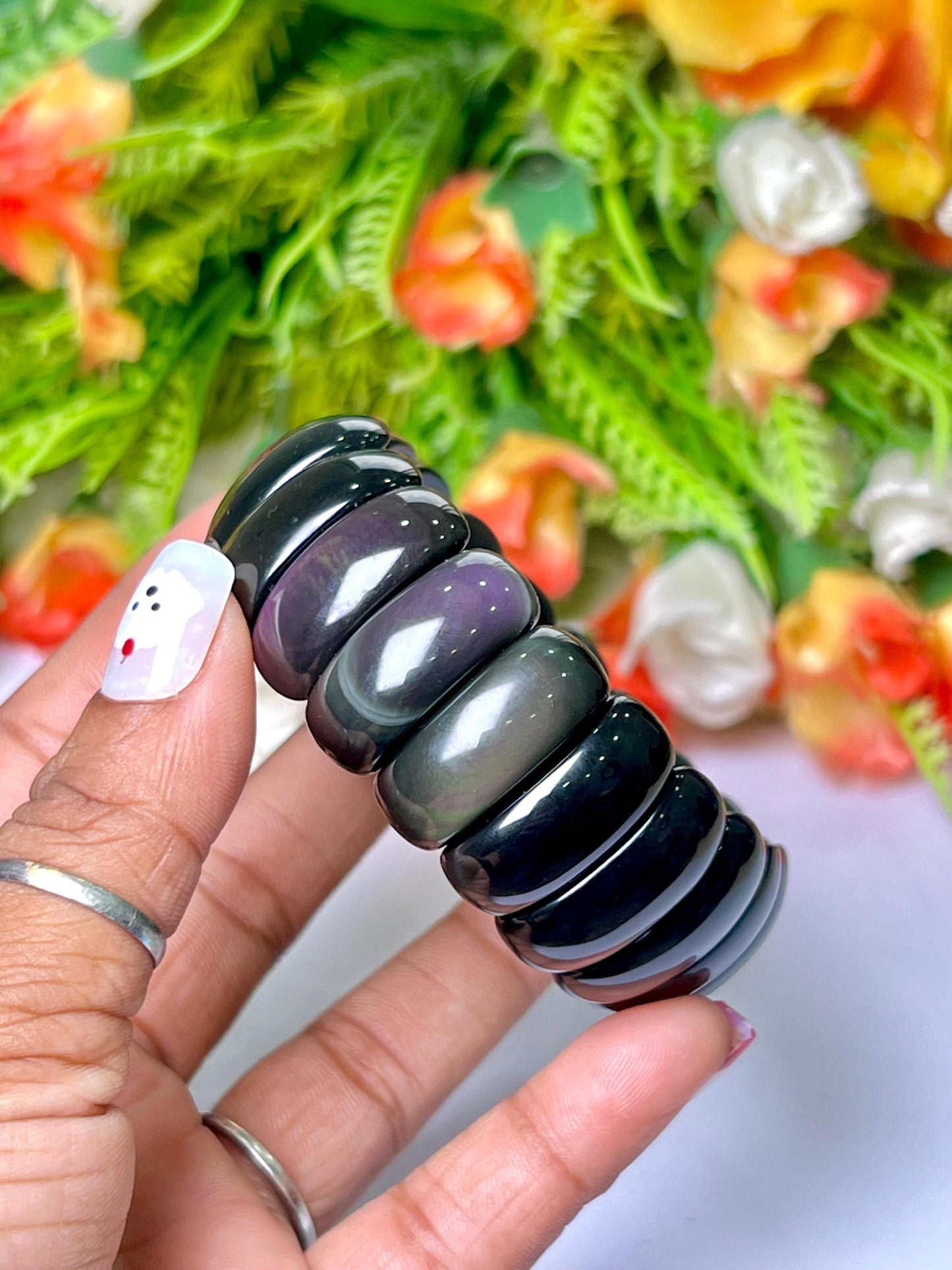25 MM Rainbow Obsidian Stone Bracelet l Stretchable Bracelet