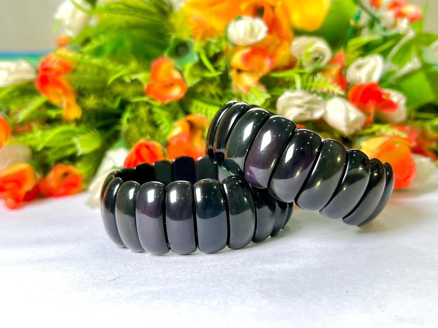 25 MM Rainbow Obsidian Stone Bracelet l Stretchable Bracelet