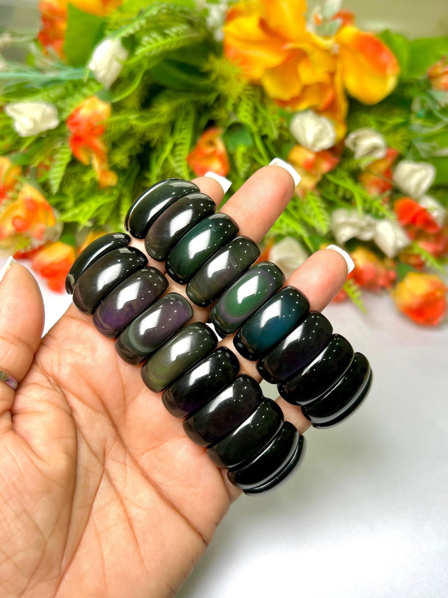 25 MM Rainbow Obsidian Stone Bracelet l Stretchable Bracelet