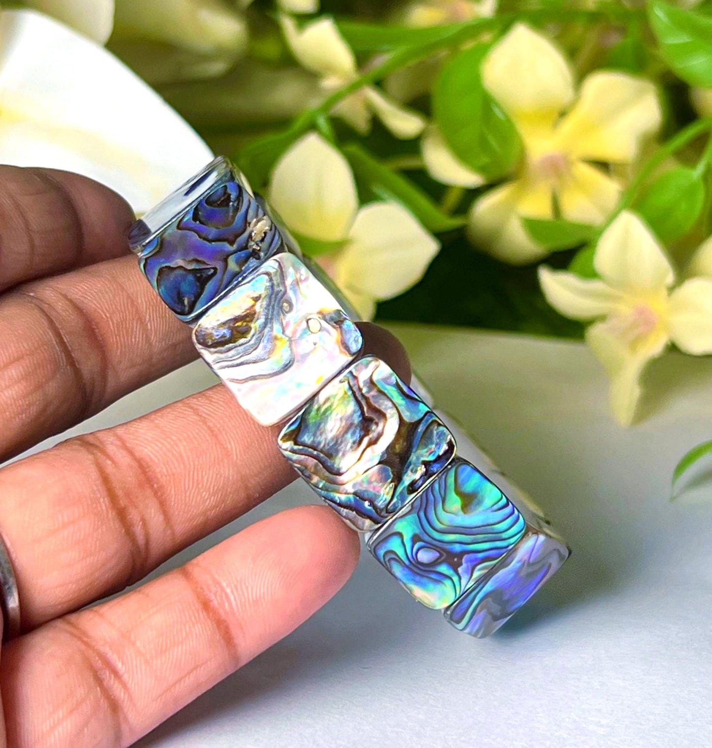 15 MM Abalone Shell Stone Bracelet l Stretchable Bracelet