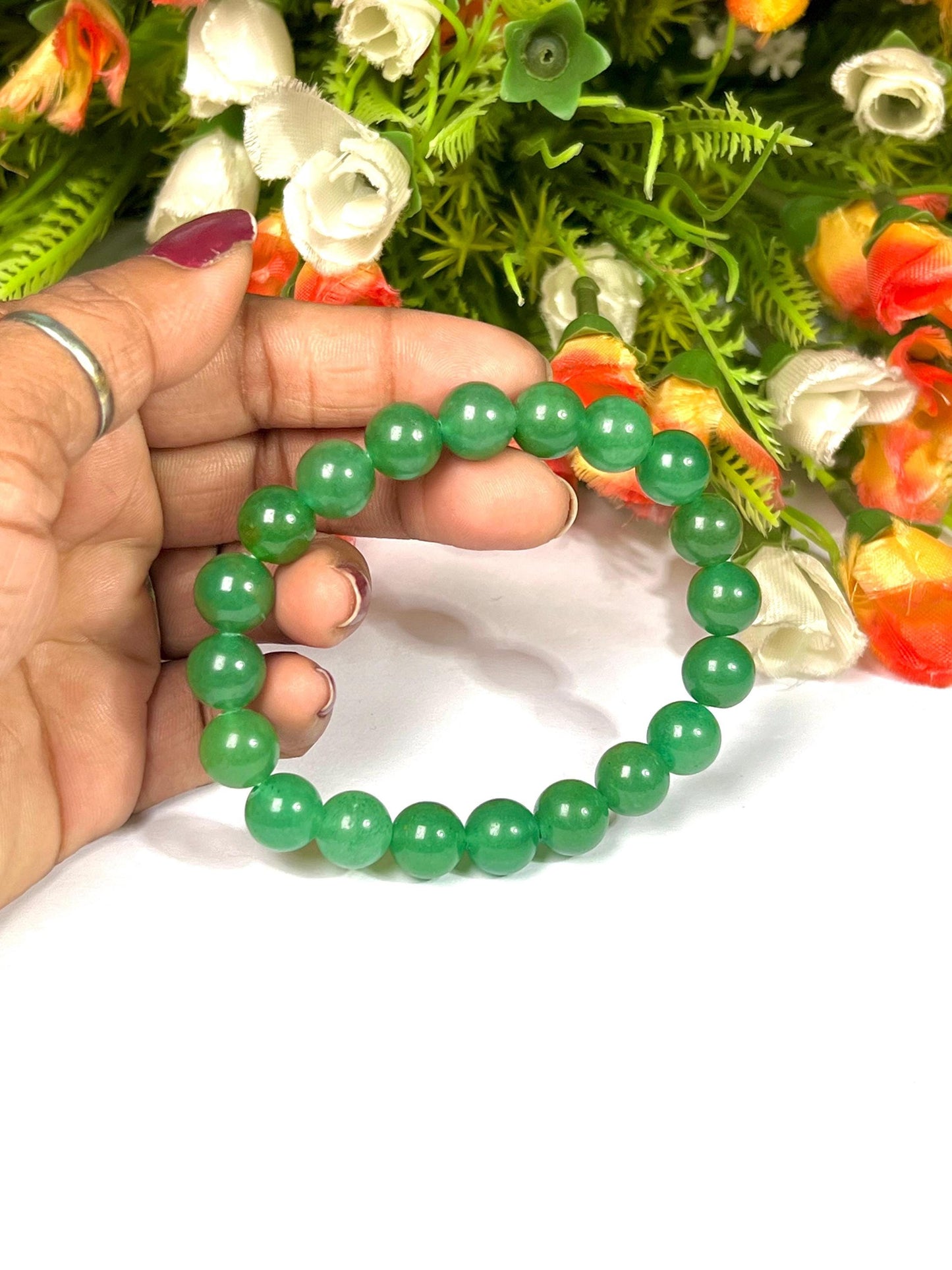 10 MM Green Jade Stone Bracelet l Stretchable Bracelet l Unisex Bracelet