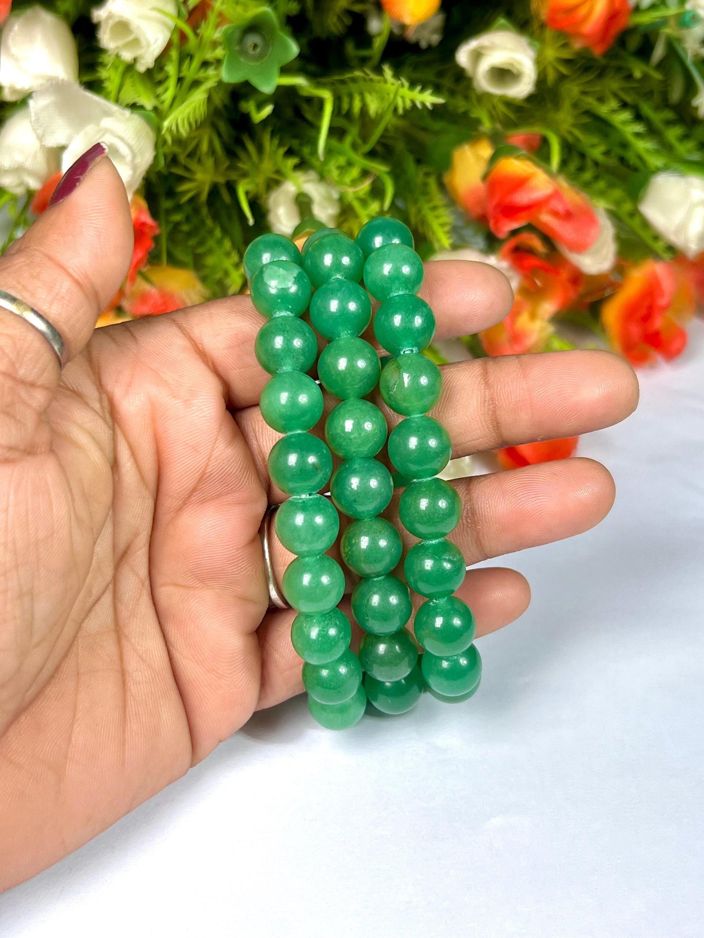 10 MM Green Jade Stone Bracelet l Stretchable Bracelet l Unisex Bracelet