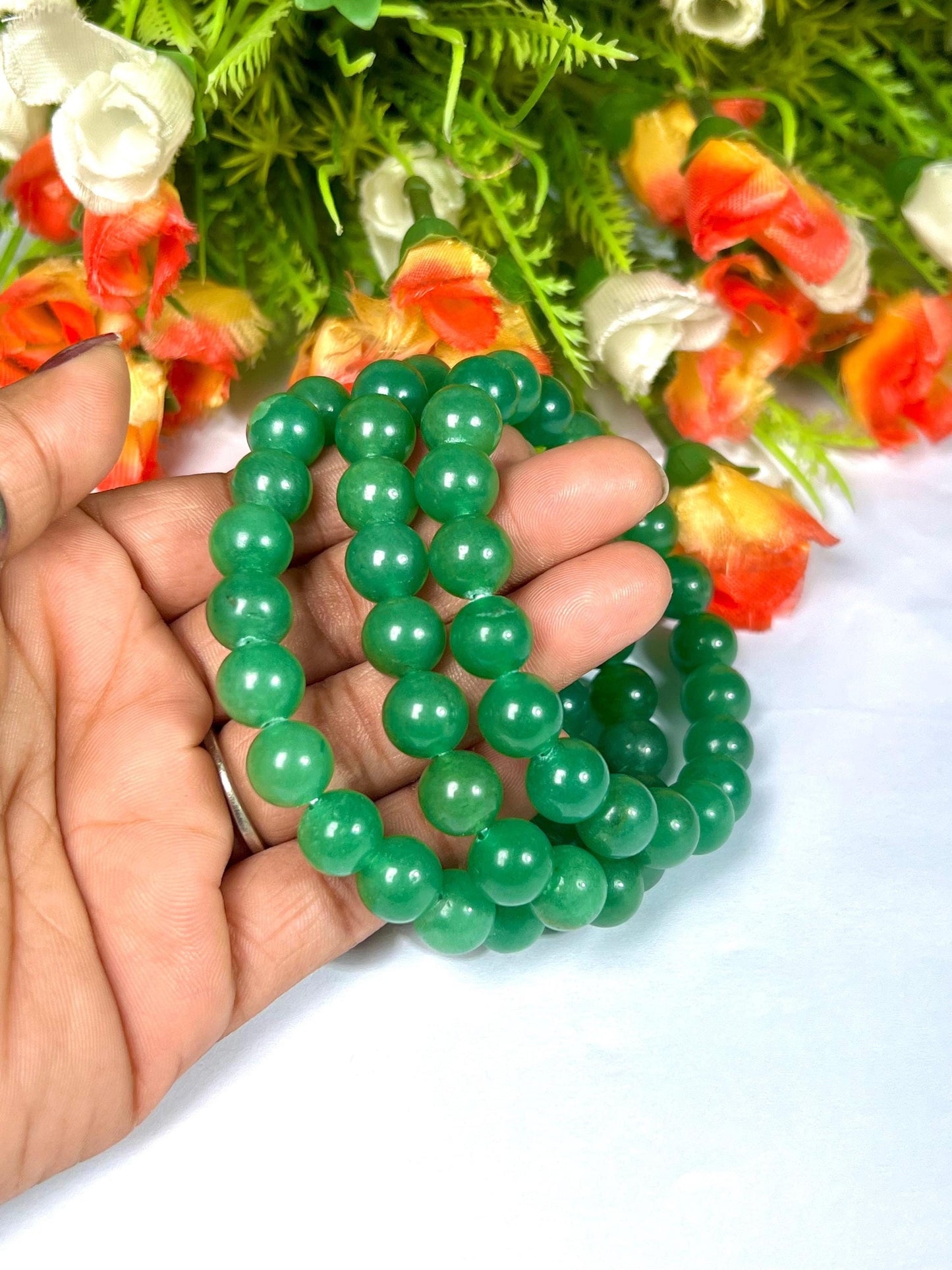 10 MM Green Jade Stone Bracelet l Stretchable Bracelet l Unisex Bracelet