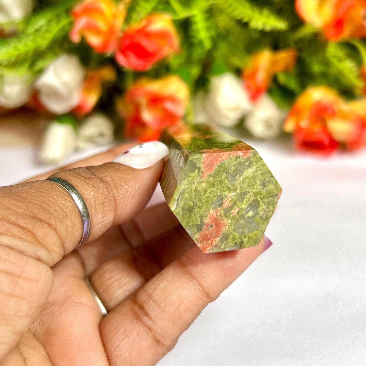 Unakite Stone Crystal Tower Pencil Point Generator - Gemstone Pencil Crystal Tower Wand Stone Obelisk - Home Car Decor Decoration 3" To 4"
