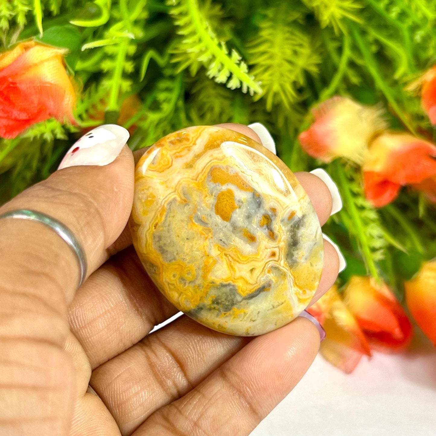 Crazy Lace Agate Stone Worry Stone – Crystal Worry Stone – Pocket Stone – Healing Crystal - 4cmx3cm Thumb Stone One (1) Piece