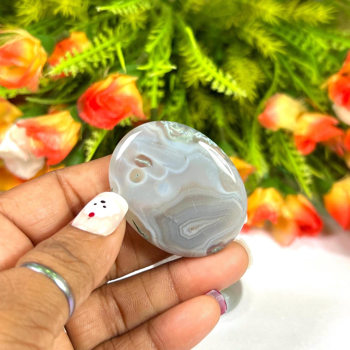 Grey Chalcedony Stone Worry Stone – Crystal Worry Stone – Pocket Stone – Healing Crystal - 4cmx3cm Thumb Stone One (1) Piece