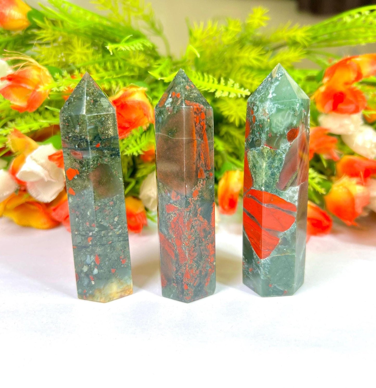 African Bloodstone Crystal Tower Pencil Point Generator-Gemstone Pencil Crystal Tower Wand Stone Obelisk -Home Car Decor Decoration 3" To 4"