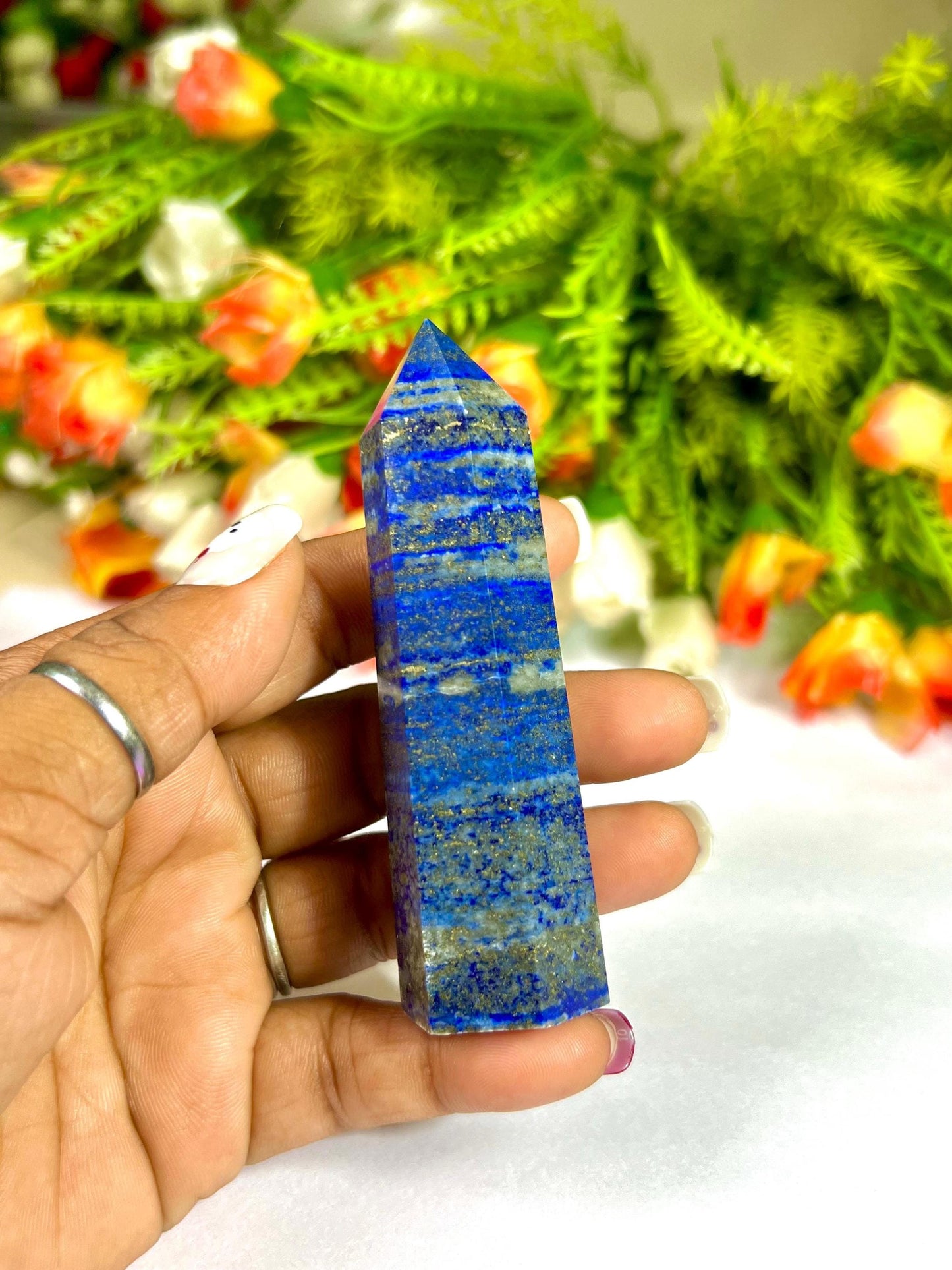 Lapis Lazuli Stone Crystal Tower Pencil Point Generator-Gemstone Pencil Crystal Tower Wand Stone Obelisk -Home Car Decor Decoration 3" To 4"