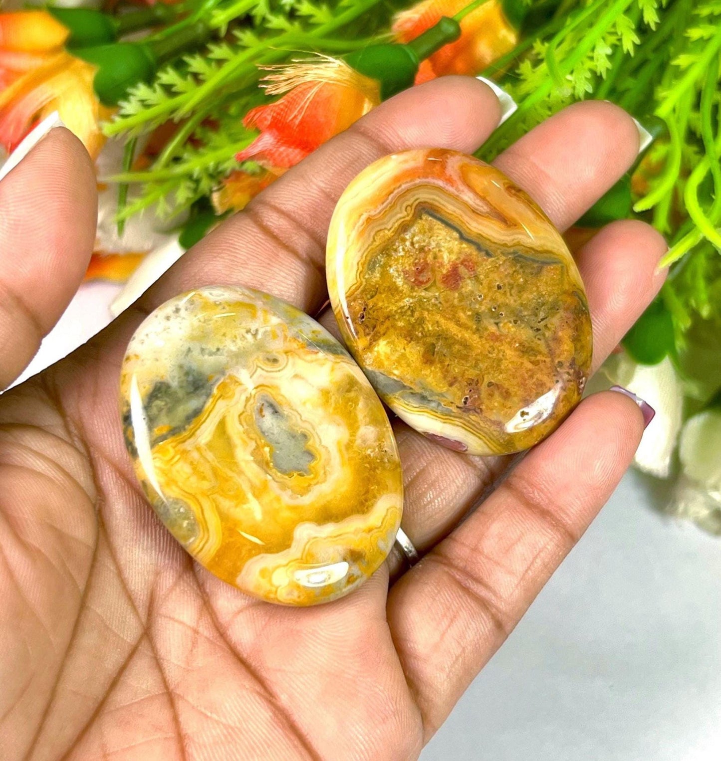 Crazy Lace Agate Stone Worry Stone – Crystal Worry Stone – Pocket Stone – Healing Crystal - 4cmx3cm Thumb Stone One (1) Piece