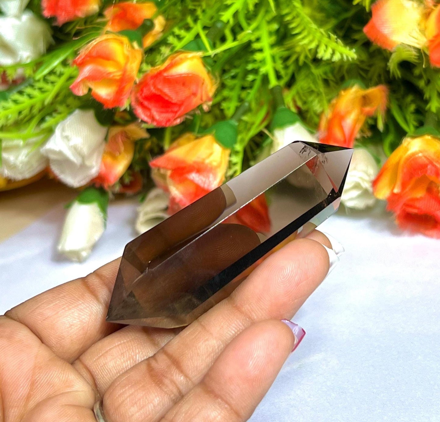 7 CM Smoky Quartz Stone Vogel Wand Double Point Pencil