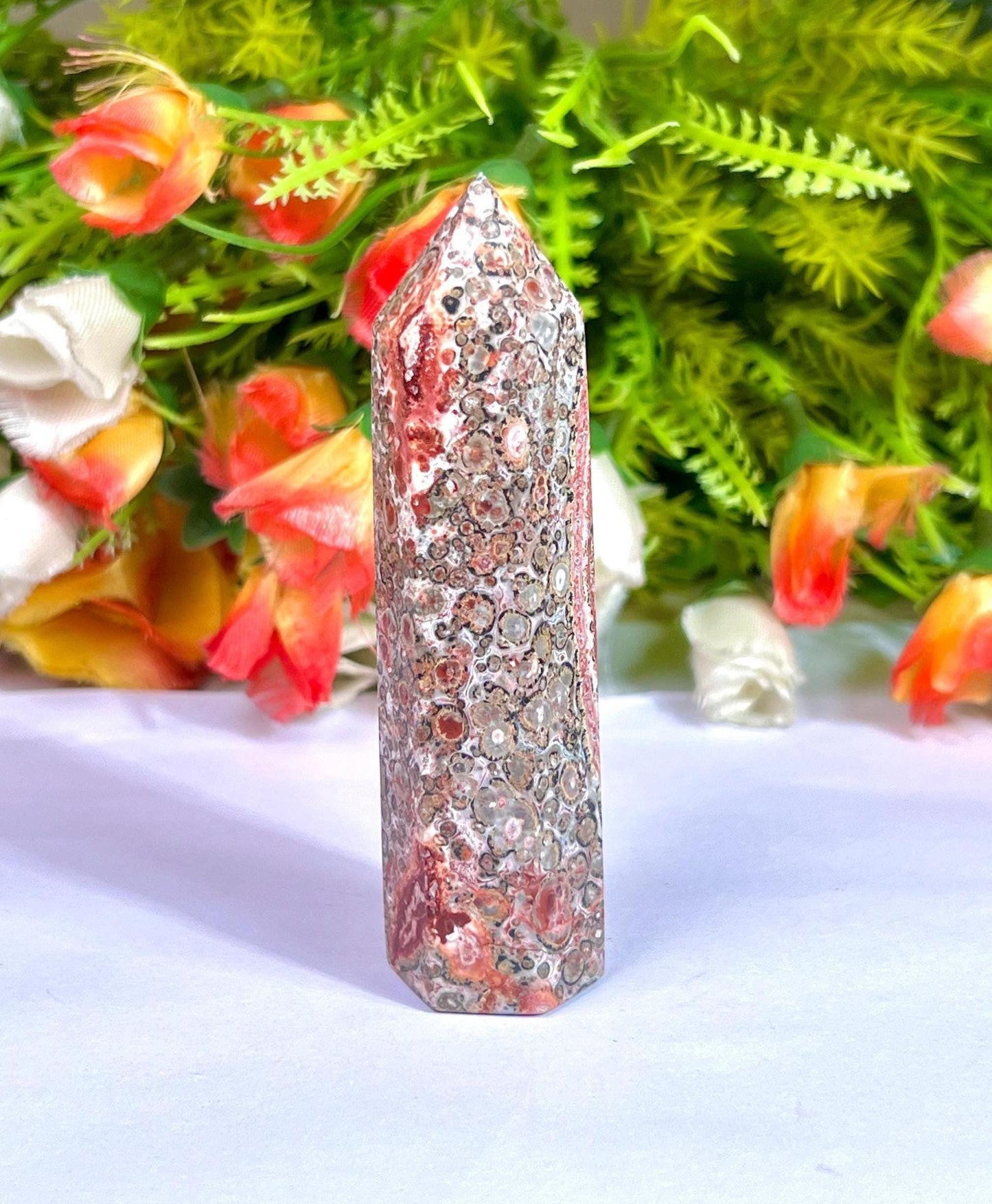 Leopard Skin Jasper Stone Tower Pencil Point Generator-Gemstone Pencil Crystal Tower Wand Stone Obelisk -Home Car Decor Decoration 3" To 4"