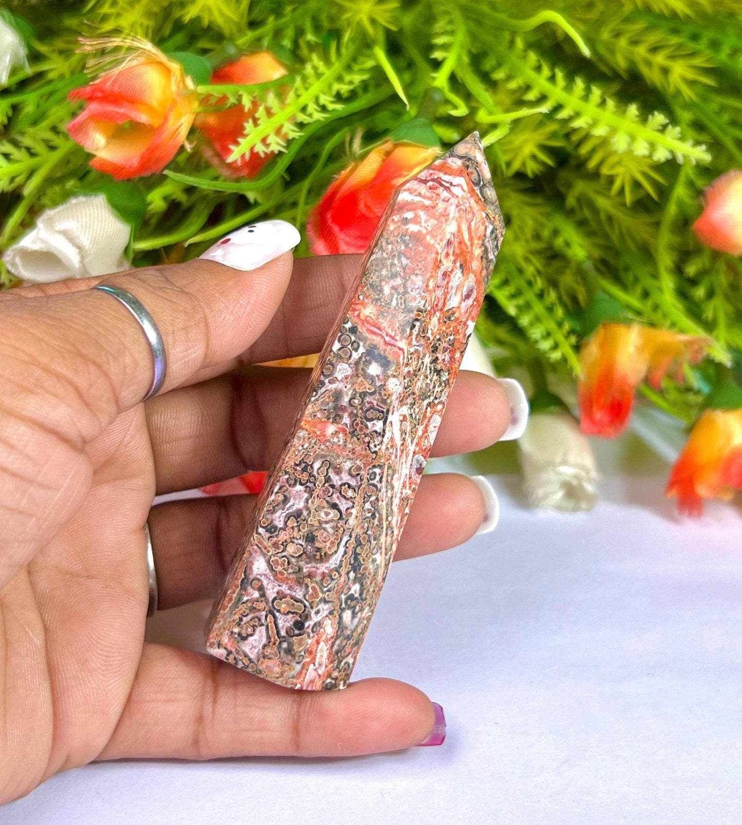 Leopard Skin Jasper Stone Tower Pencil Point Generator-Gemstone Pencil Crystal Tower Wand Stone Obelisk -Home Car Decor Decoration 3" To 4"