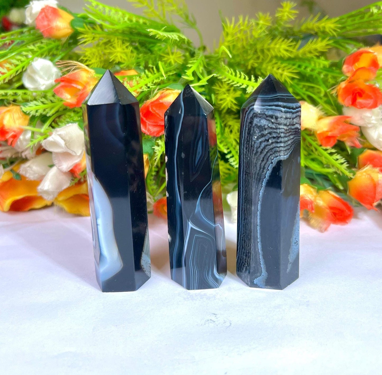 Black Sulemani Stone Tower Pencil Point Generator-Gemstone Pencil Crystal Tower Wand Stone Obelisk -Home Car Decor Decoration 3" To 4"