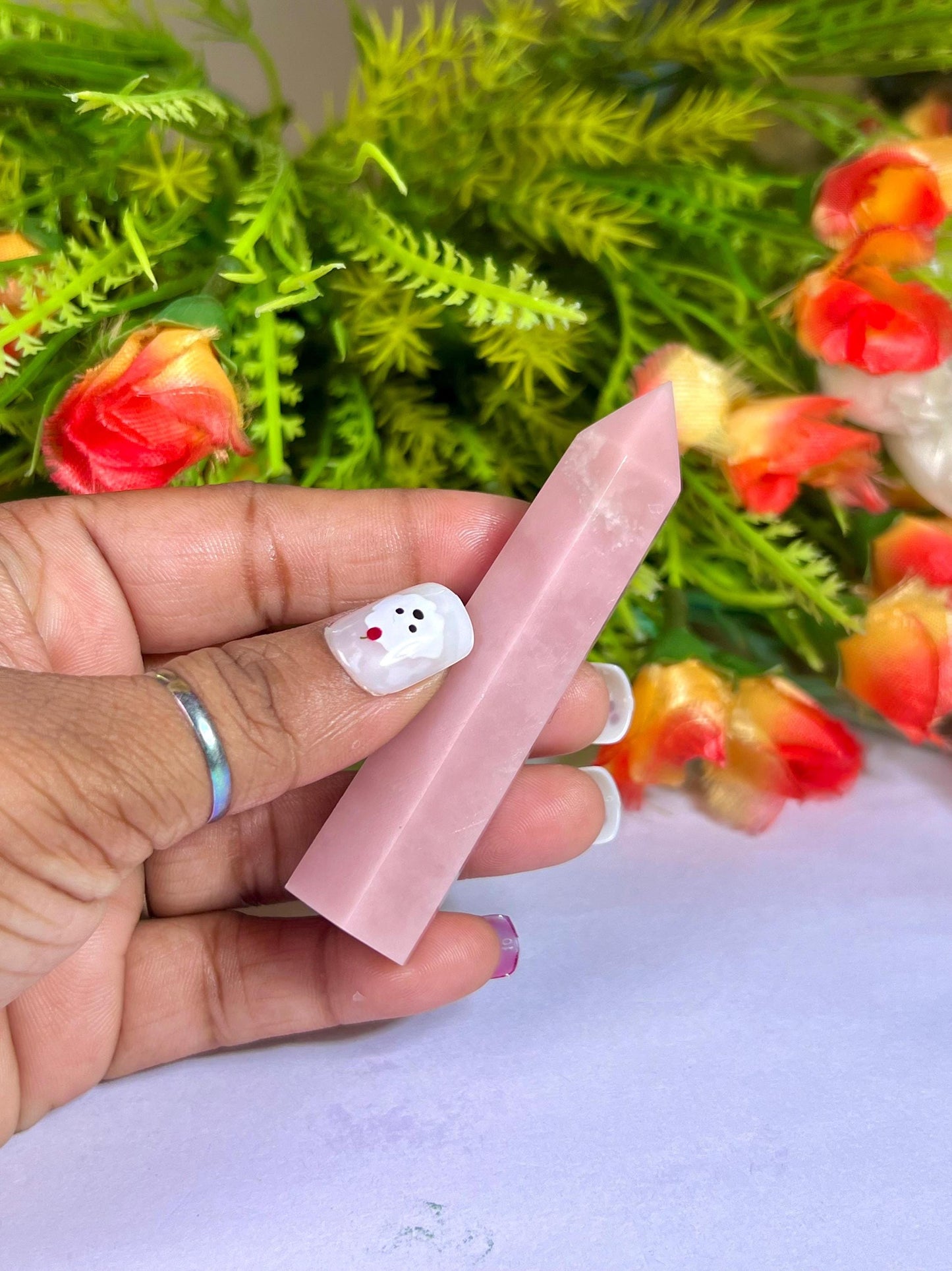 Pink Opal Stone Tower Pencil Point Generator-Gemstone Pencil Crystal Tower Wand Stone Obelisk -Home Car Decor Decoration 3" To 4"