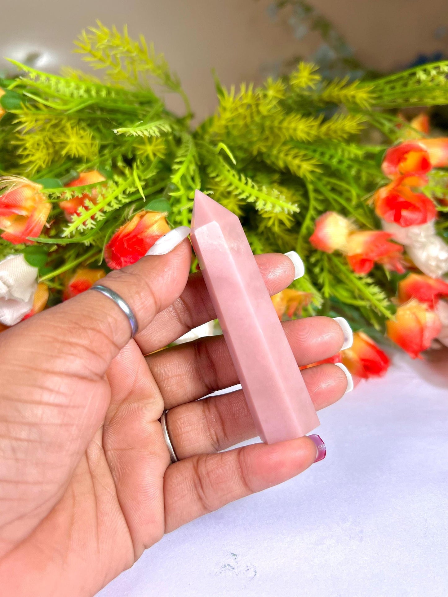 Pink Opal Stone Tower Pencil Point Generator-Gemstone Pencil Crystal Tower Wand Stone Obelisk -Home Car Decor Decoration 3" To 4"