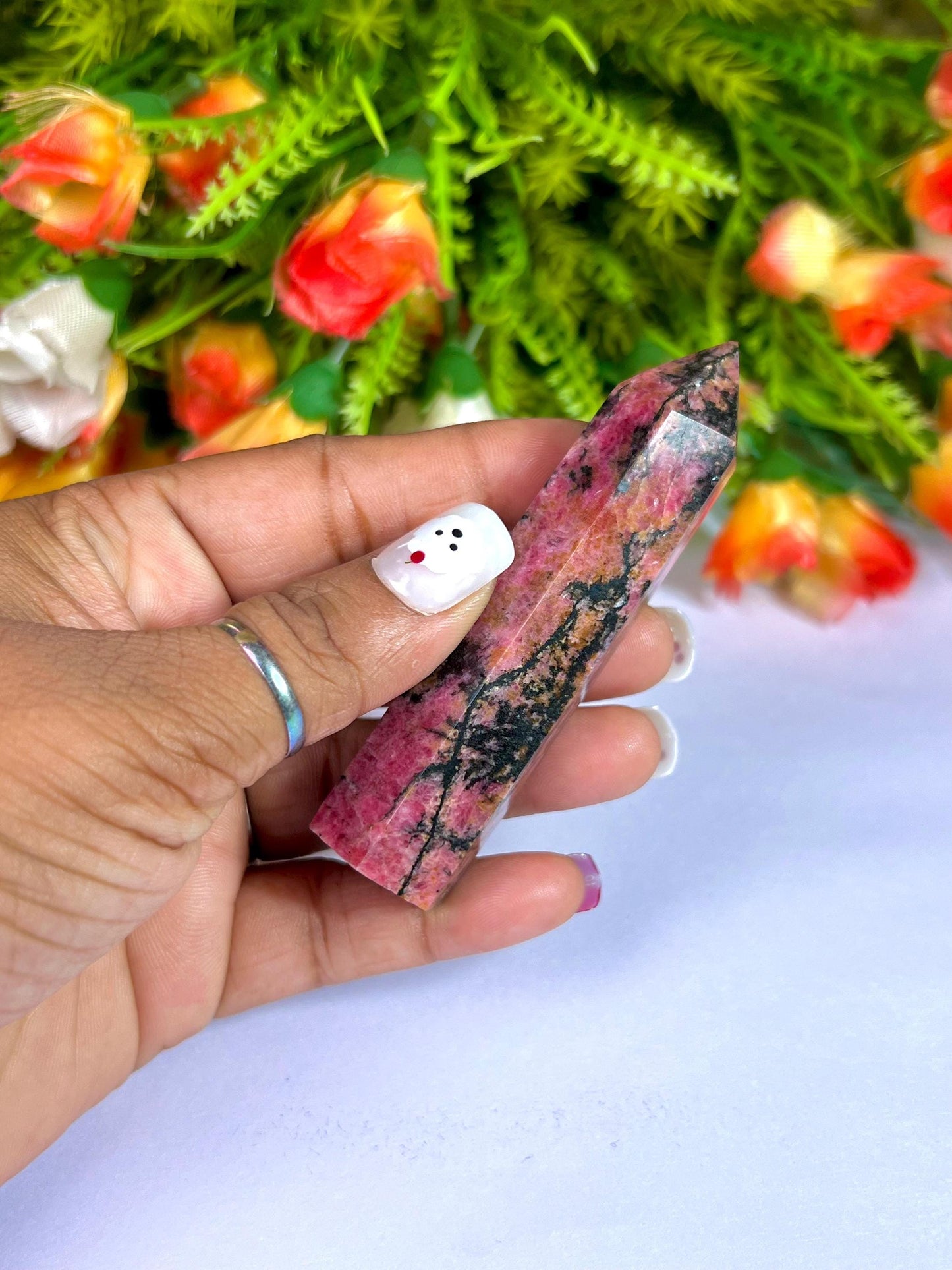 Rhodonite Stone Tower Pencil Point Generator-Gemstone Pencil Crystal Tower Wand Stone Obelisk -Home Car Decor Decoration 3" To 4"