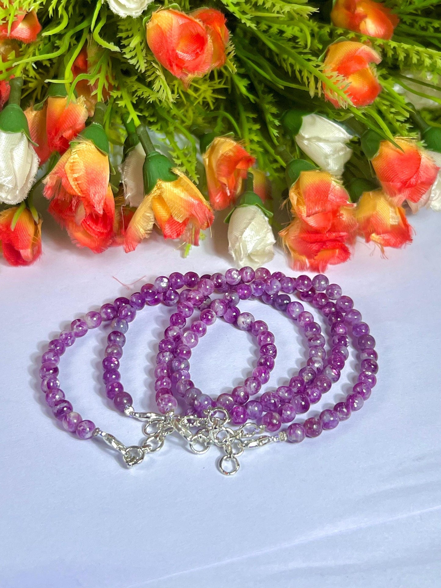 5.8 MM Red Purple Star Lepidolite Stone Bracelet l Stretchable Bracelet l Unisex Bracelet