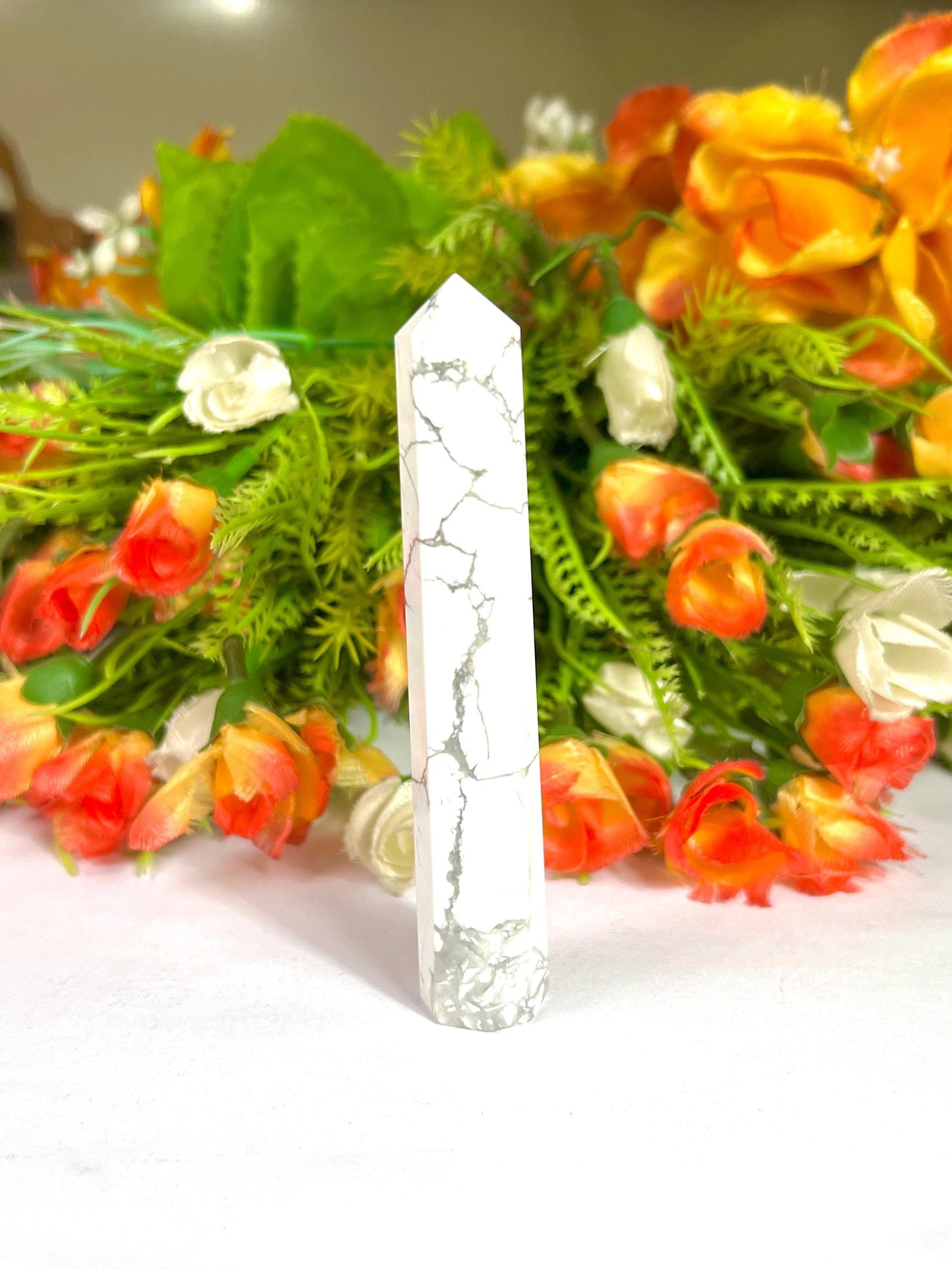 Howlite Stone Tower Pencil Point Generator-Gemstone Pencil Crystal Tower Wand Stone Obelisk -Home Car Decor Decoration 3" To 4"