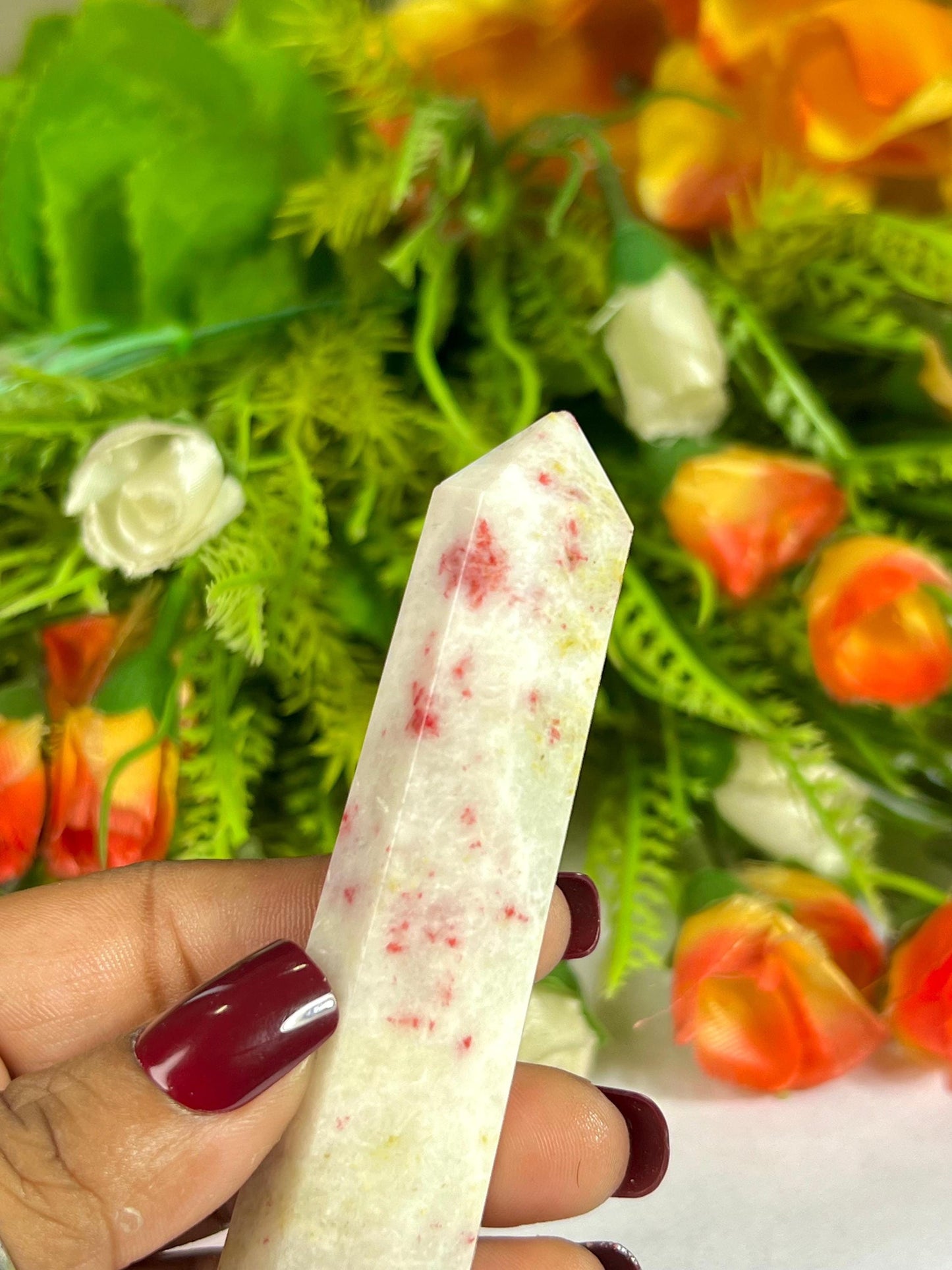 Cinnabar Stone Tower Pencil Point Generator-Gemstone Pencil Crystal Tower Wand Stone Obelisk -Home Car Decor Decoration 3" To 4"
