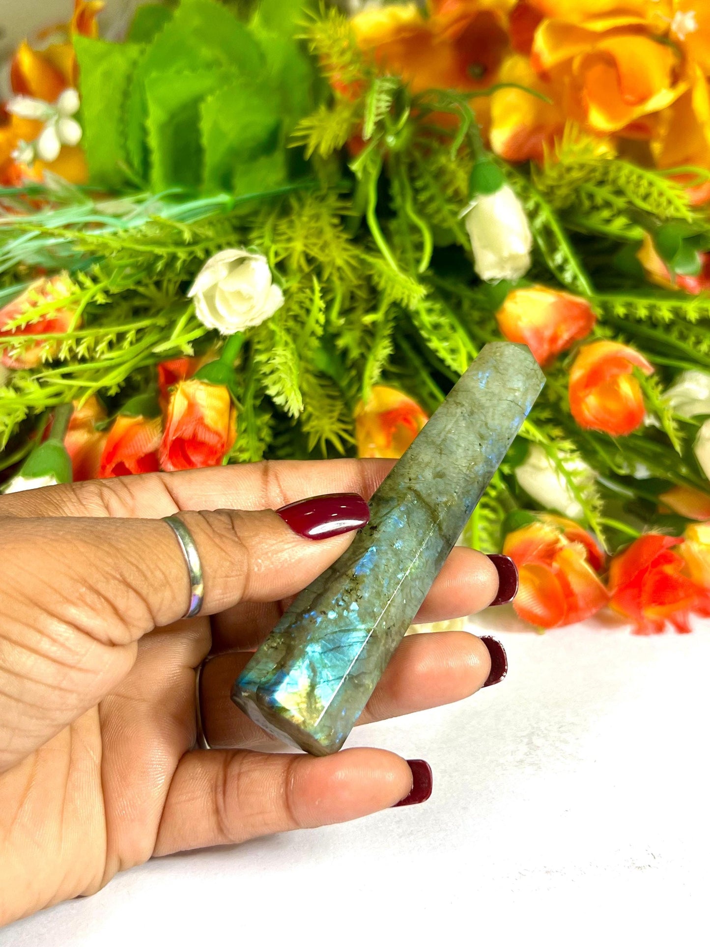 Labradorite Stone Tower Pencil Point Generator-Gemstone Pencil Crystal Tower Wand Stone Obelisk -Home Car Decor Decoration 3" To 4"