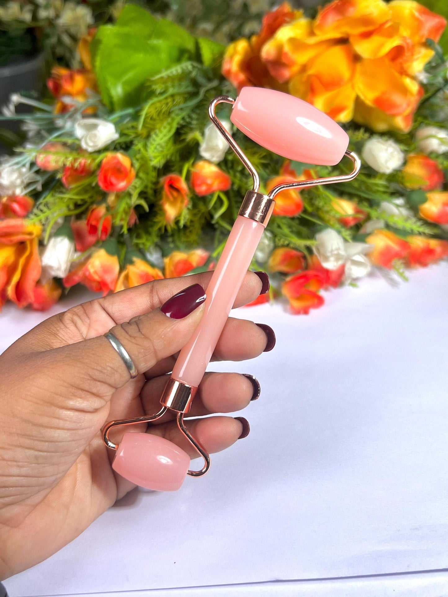 Rose Quartz Crystal Stone Face Massager Roller AAAA ++++ with Gift Box