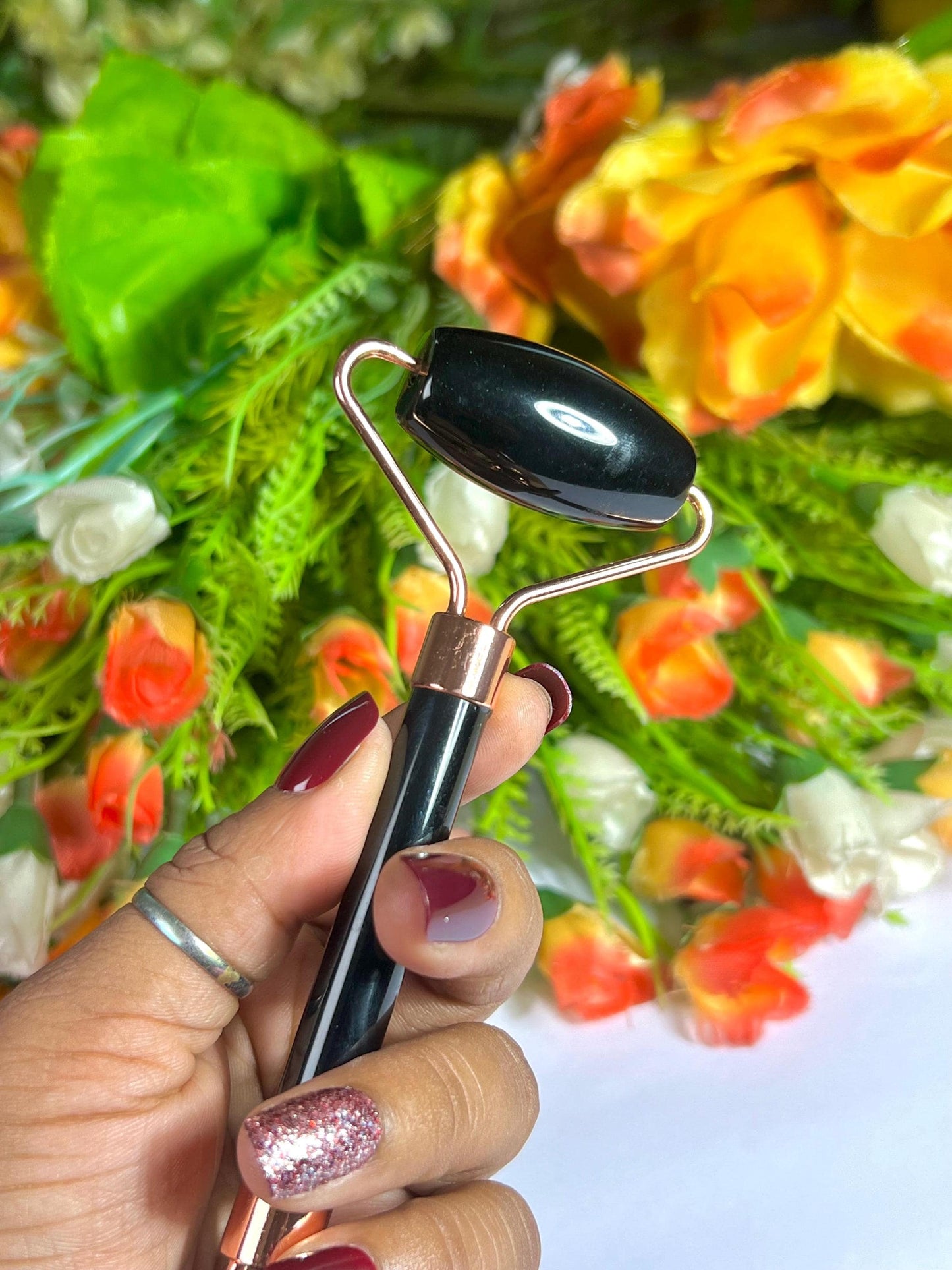 Black Obsidian Crystal Stone Face Massager Roller AAAA ++++ with Gift Box