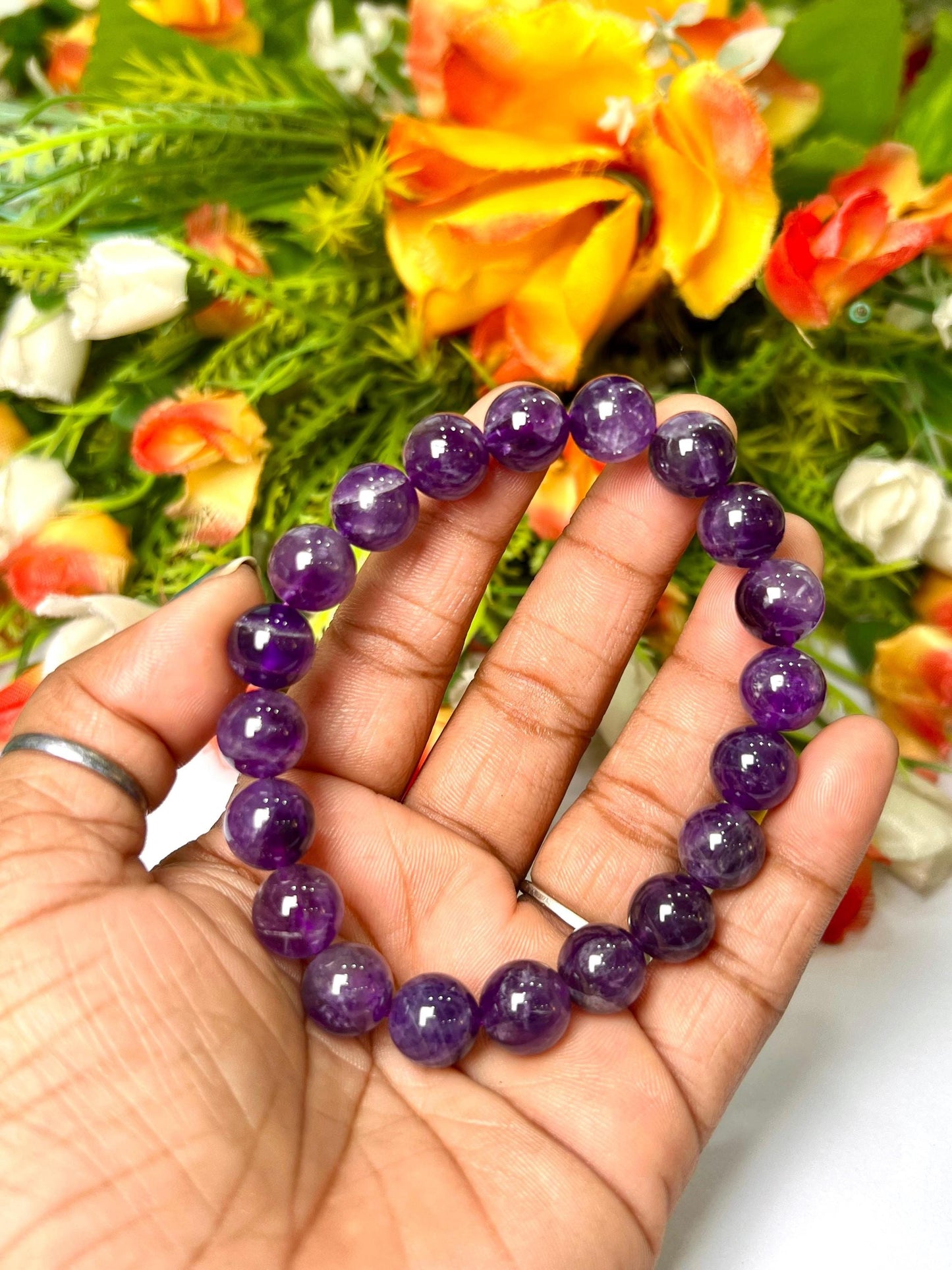 10 MM Amethyst Stone Bracelet l Stretchable Bracelet l Unisex Bracelet