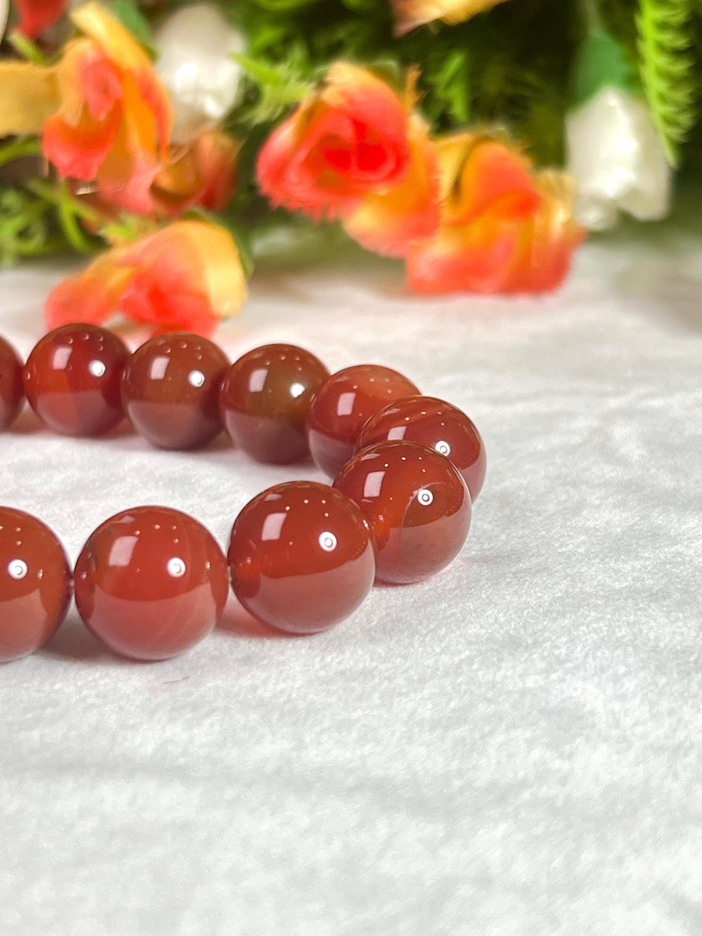 14 MM Carnelian Stone Bracelet l Stretchable Bracelet l Unisex Bracelet