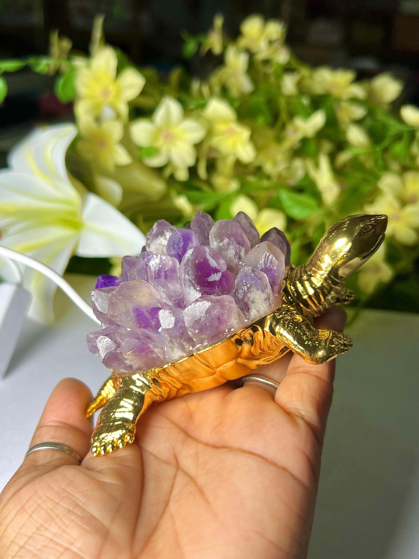 Amethyst Natural Crystal Quartz Cluster Turtle USB Night Light–Energizing Lamp for Abundance,Ambiance, Home & Office Décor,Housewarming Gift