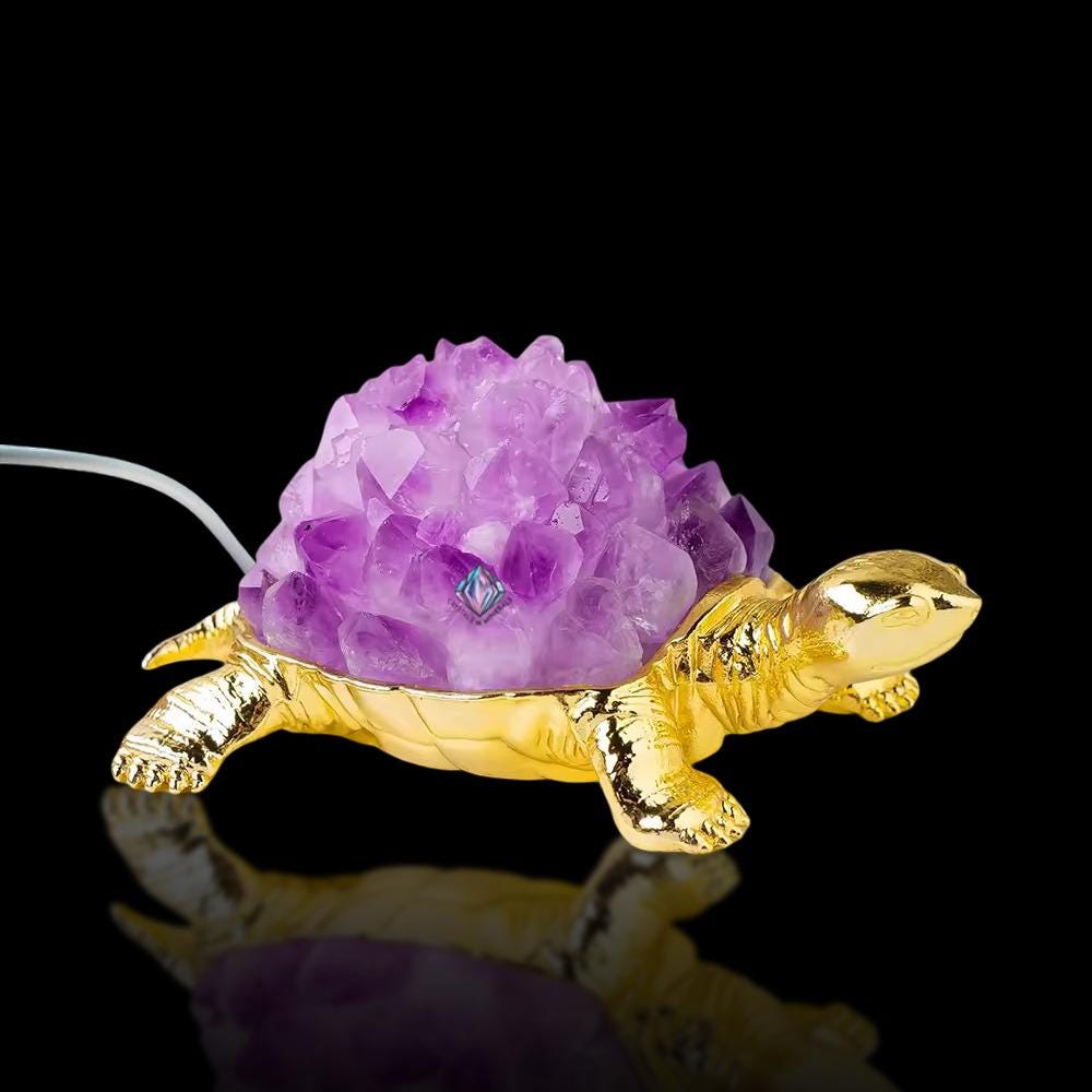 Amethyst Natural Crystal Quartz Cluster Turtle USB Night Light–Energizing Lamp for Abundance,Ambiance, Home & Office Décor,Housewarming Gift