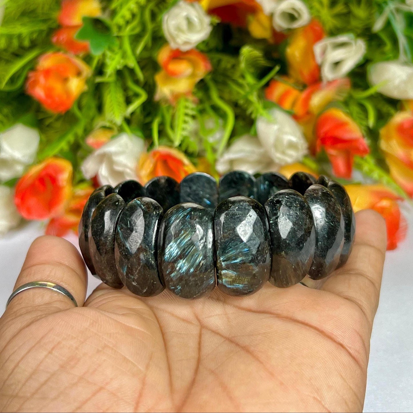 25 MM Greenland Nuummite Stone Bracelet l Stretchable Bracelet