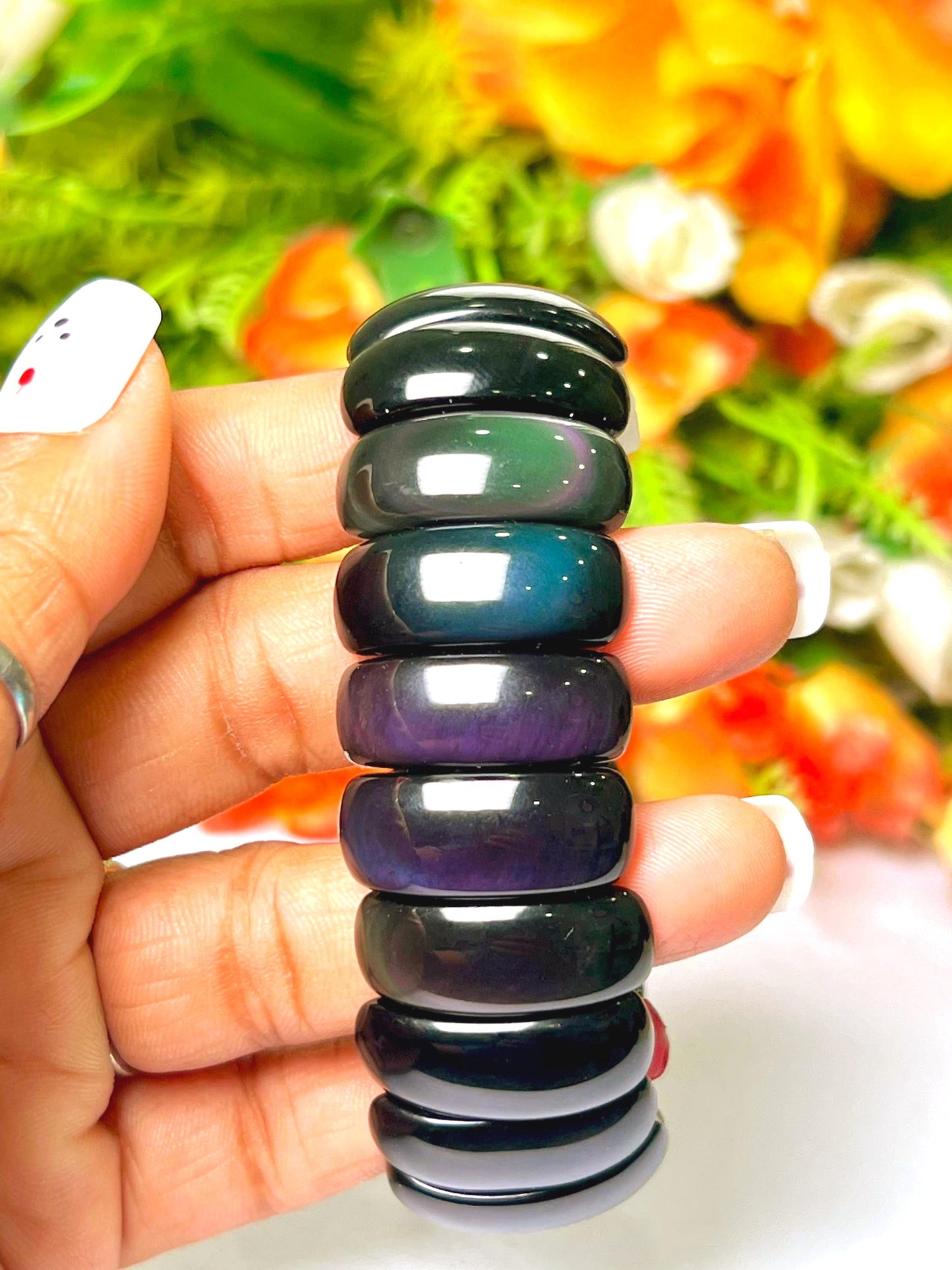 25 MM Rainbow Obsidian Stone Bracelet l Stretchable Bracelet