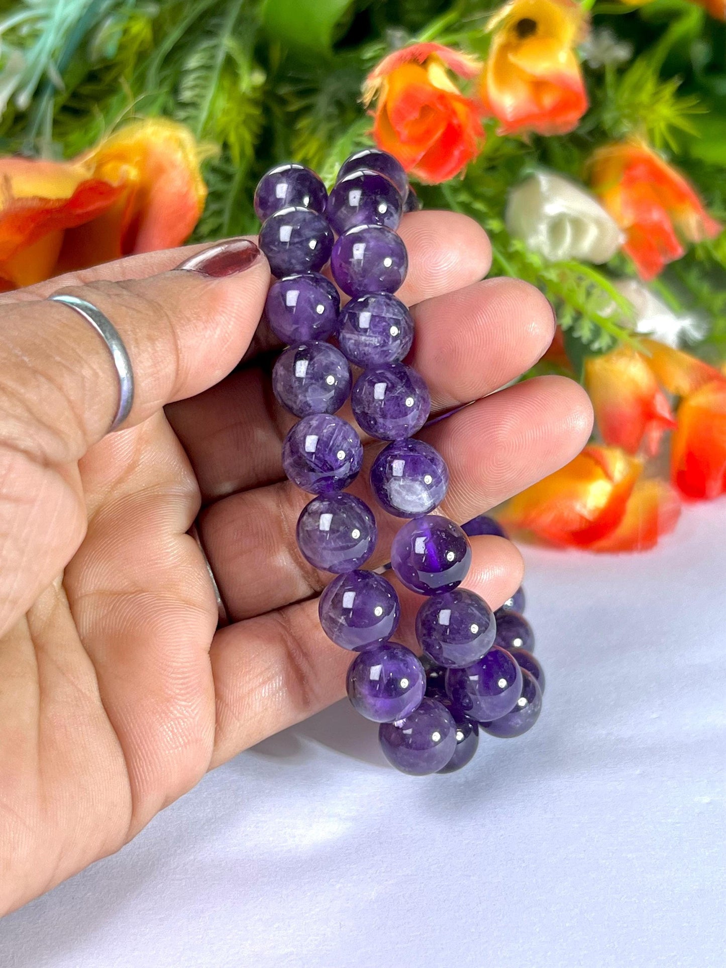 Amethyst Stone Round Beaded Bracelet 6 MM 8 MM 10 MM Stretch Bracelet
