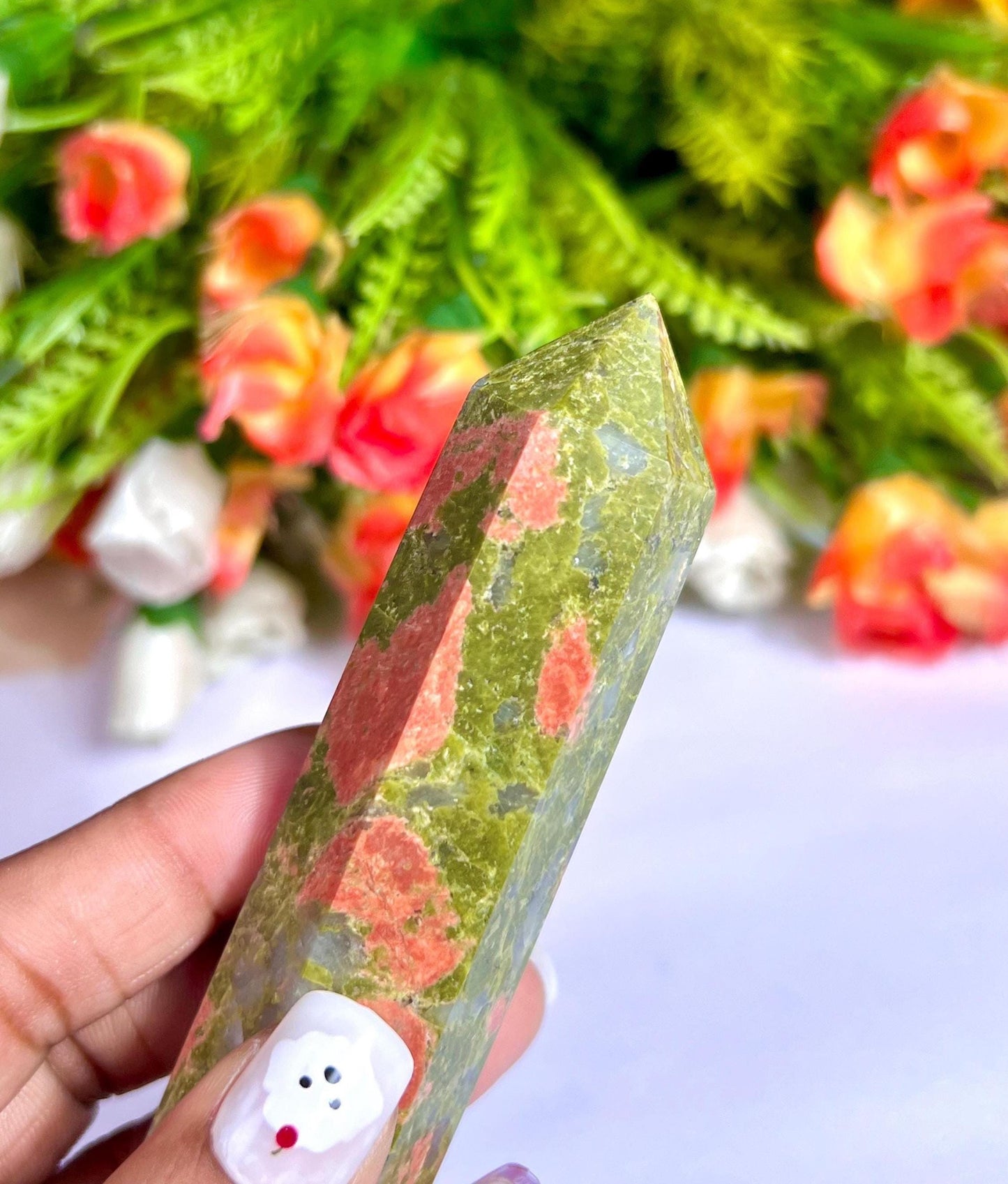 Unakite Stone Crystal Tower Pencil Point Generator - Gemstone Pencil Crystal Tower Wand Stone Obelisk - Home Car Decor Decoration 3" To 4"