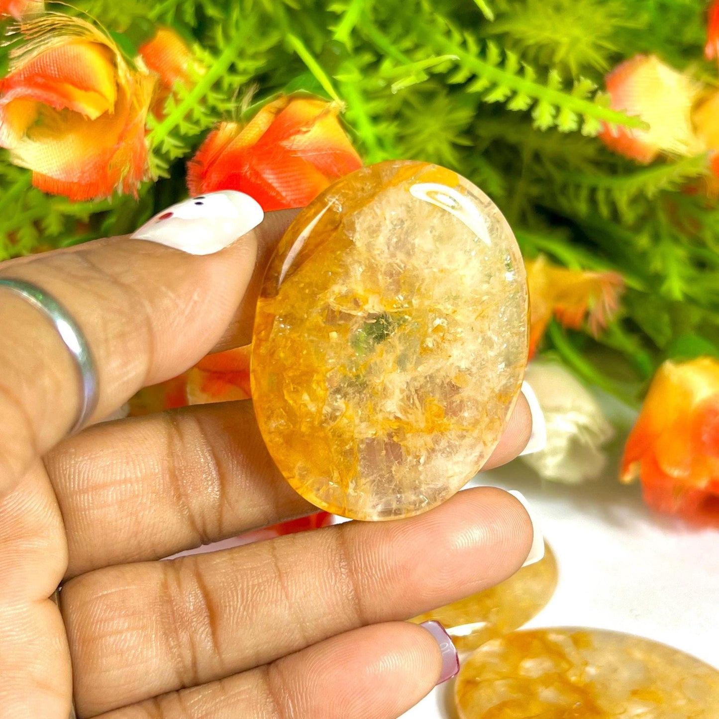 Golden Healer Quartz Stone Worry Stone – Crystal Worry Stone – Pocket Stone – Healing Crystal - 4cmx3cm Thumb Stone One (1) Piece