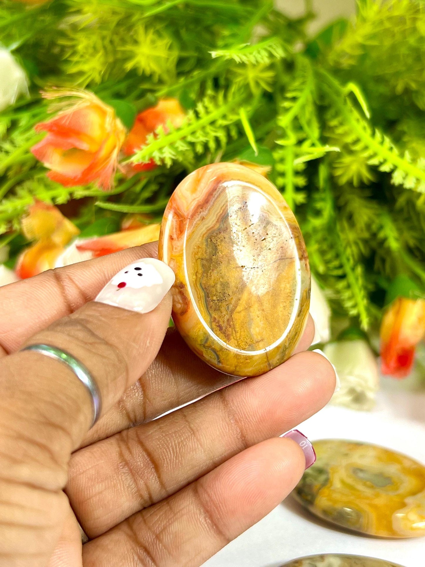Crazy Lace Agate Stone Worry Stone – Crystal Worry Stone – Pocket Stone – Healing Crystal - 4cmx3cm Thumb Stone One (1) Piece