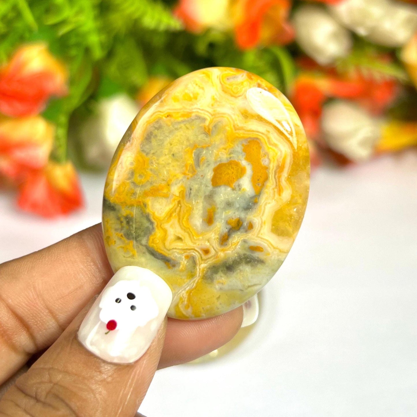 Crazy Lace Agate Stone Worry Stone – Crystal Worry Stone – Pocket Stone – Healing Crystal - 4cmx3cm Thumb Stone One (1) Piece
