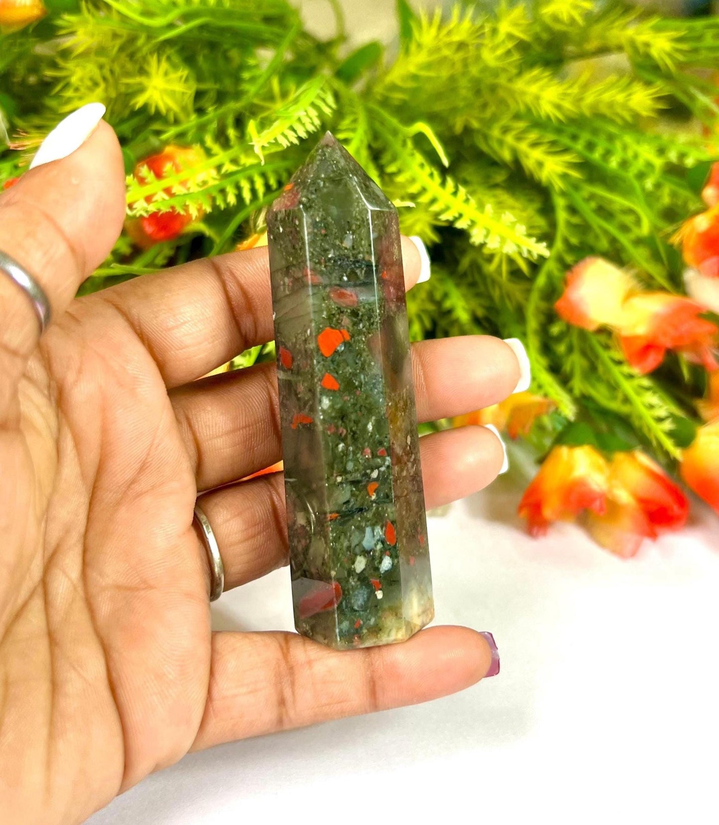 African Bloodstone Crystal Tower Pencil Point Generator-Gemstone Pencil Crystal Tower Wand Stone Obelisk -Home Car Decor Decoration 3" To 4"