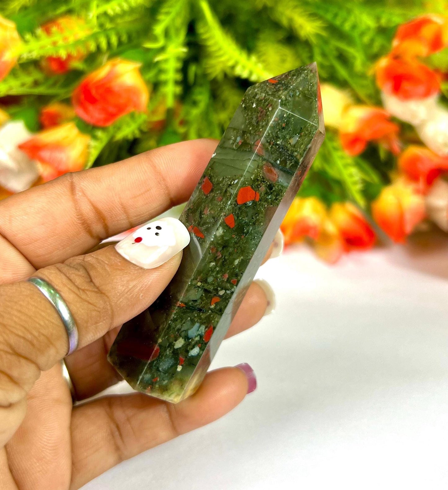 African Bloodstone Crystal Tower Pencil Point Generator-Gemstone Pencil Crystal Tower Wand Stone Obelisk -Home Car Decor Decoration 3" To 4"