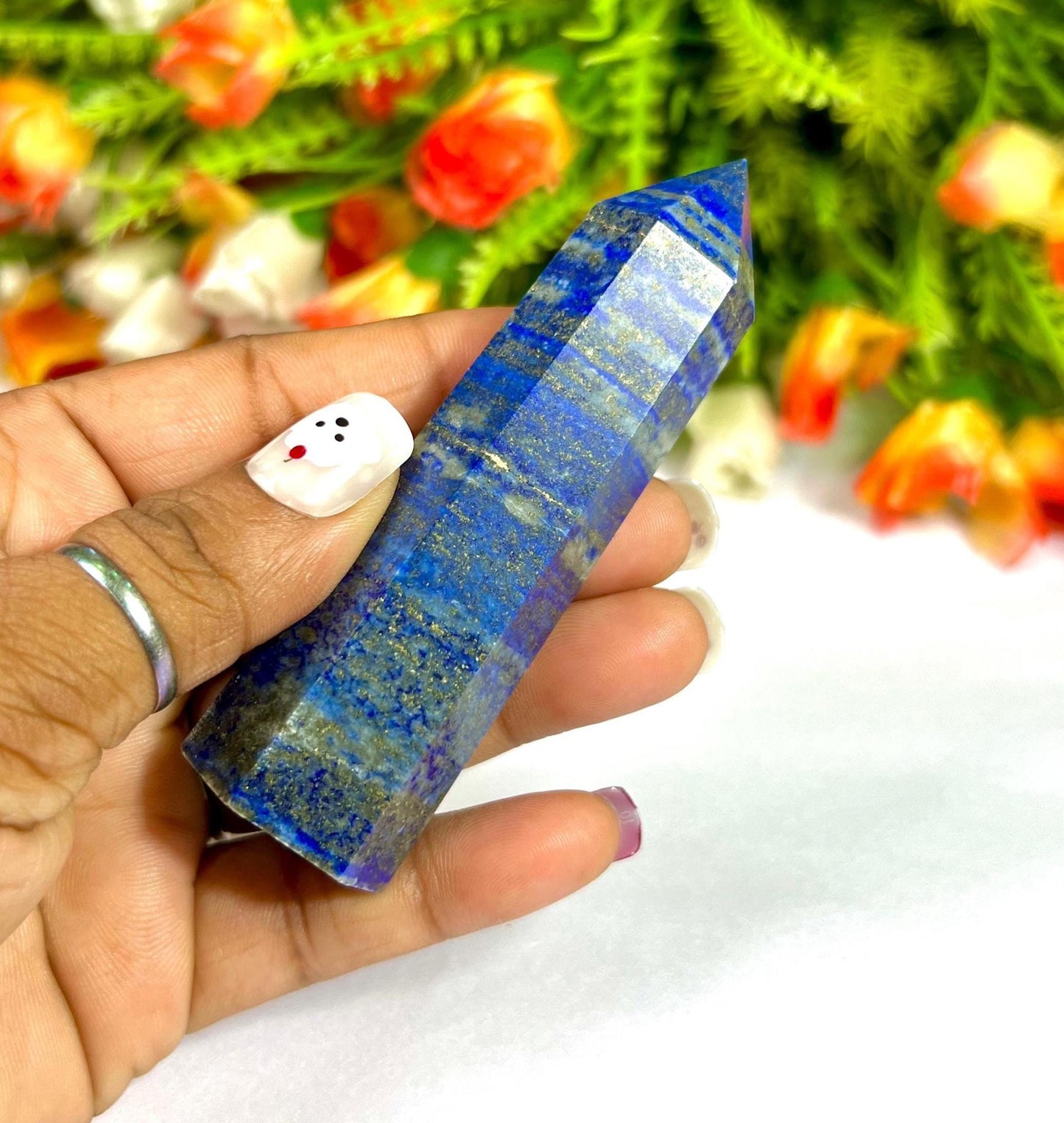 Lapis Lazuli Stone Crystal Tower Pencil Point Generator-Gemstone Pencil Crystal Tower Wand Stone Obelisk -Home Car Decor Decoration 3" To 4"