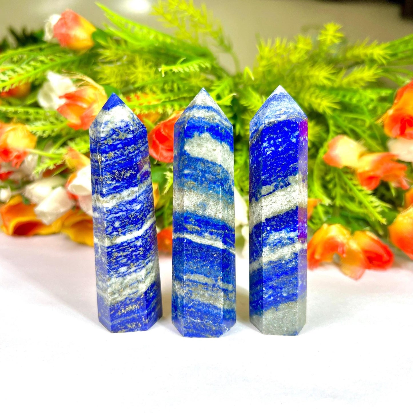 Lapis Lazuli Stone Crystal Tower Pencil Point Generator-Gemstone Pencil Crystal Tower Wand Stone Obelisk -Home Car Decor Decoration 3" To 4"