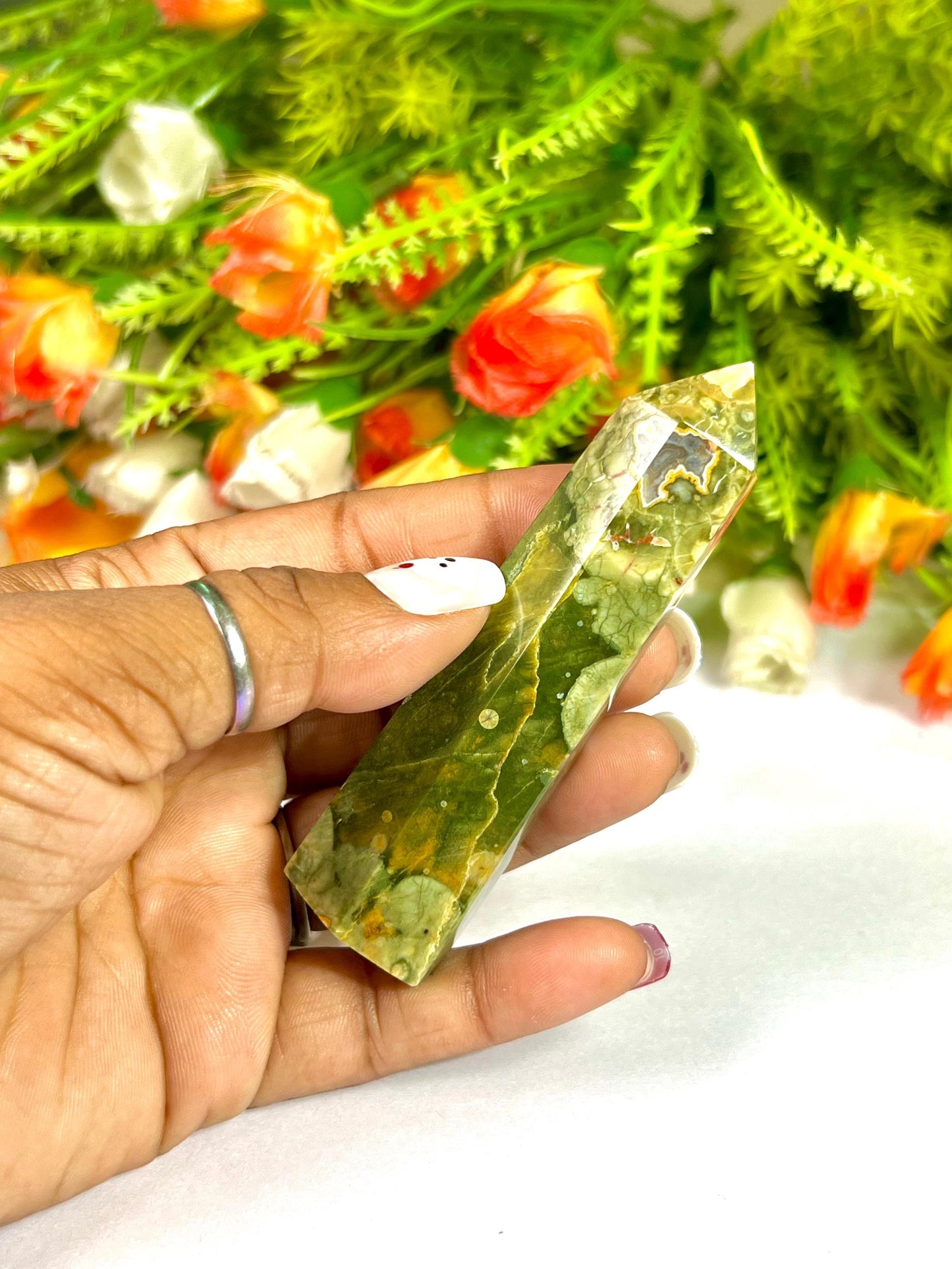 Rhyolite Stone Crystal Tower Pencil Point Generator-Gemstone Pencil Crystal Tower Wand Stone Obelisk -Home Car Decor Decoration 3" To 4"