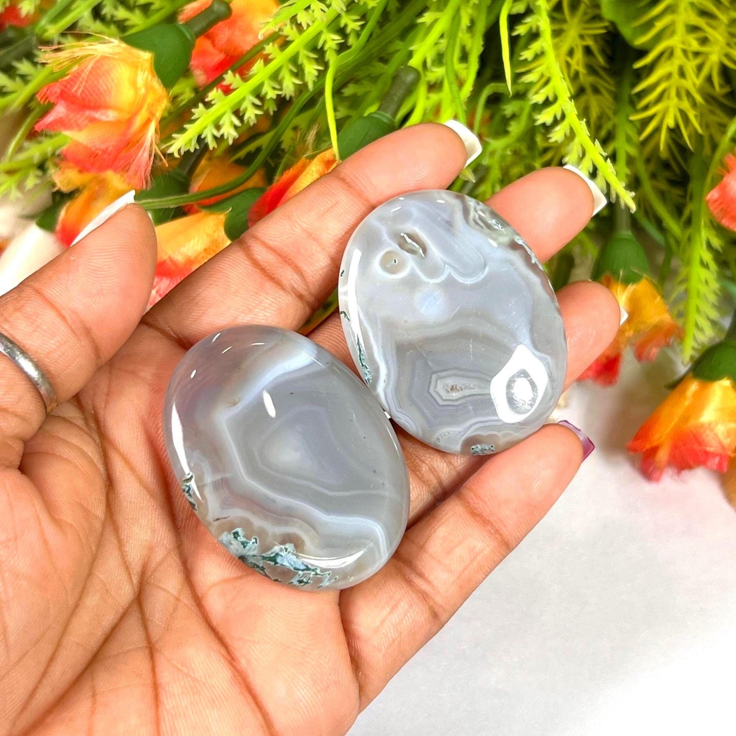 Grey Chalcedony Stone Worry Stone – Crystal Worry Stone – Pocket Stone – Healing Crystal - 4cmx3cm Thumb Stone One (1) Piece