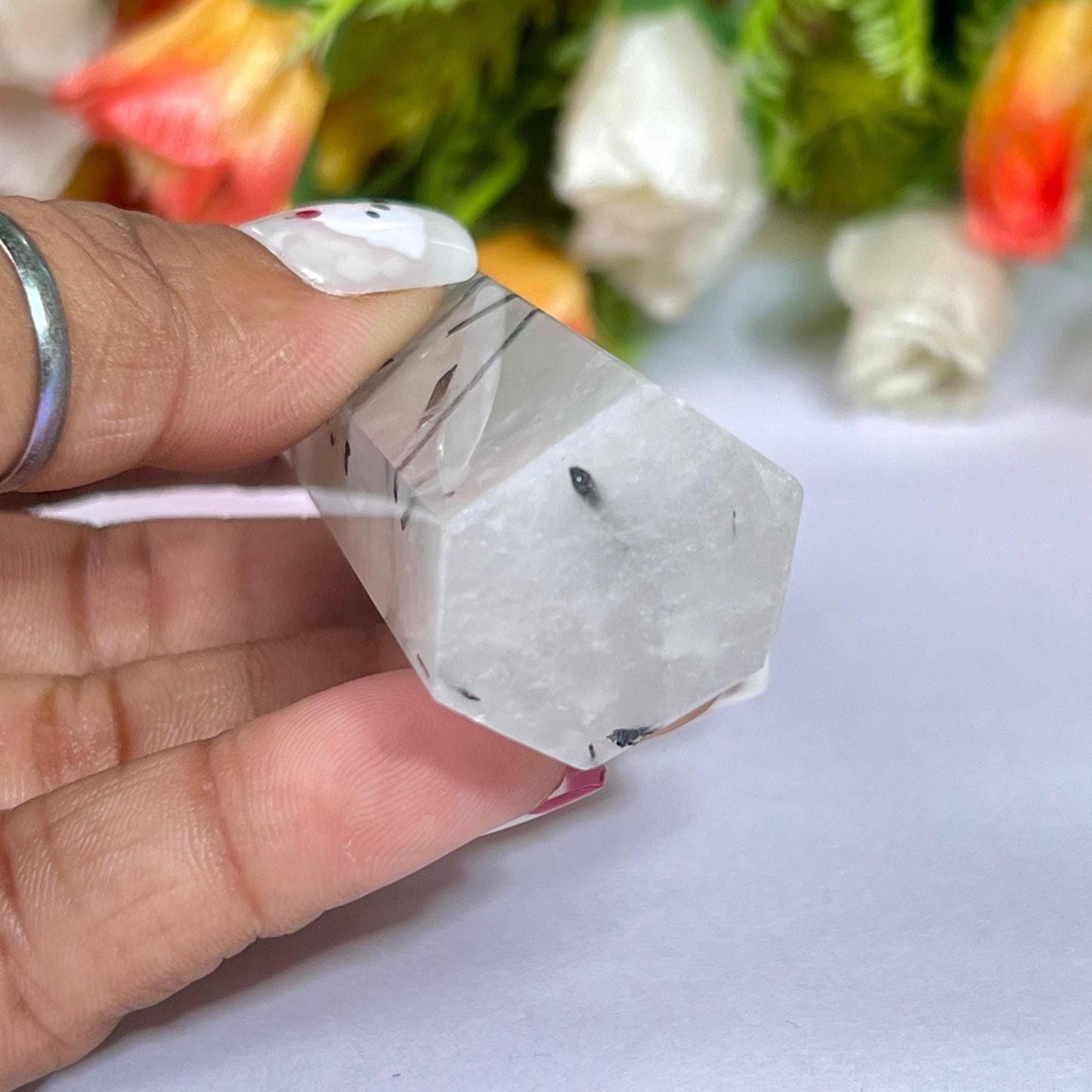 Tourmalated Quartz Stone Tower Pencil Point Generator-Gemstone Pencil Crystal Tower Wand Stone Obelisk -Home Car Decor Decoration 3" To 4"
