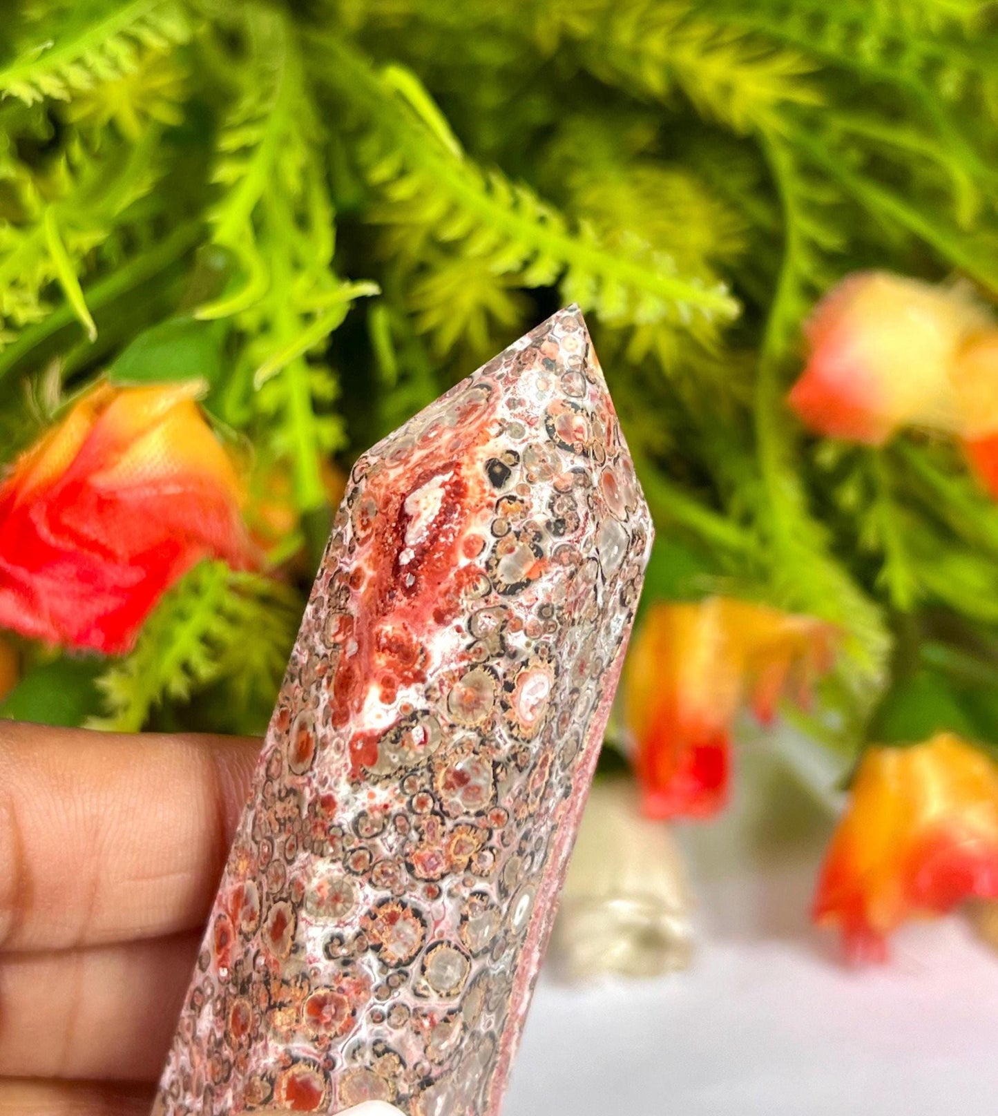 Leopard Skin Jasper Stone Tower Pencil Point Generator-Gemstone Pencil Crystal Tower Wand Stone Obelisk -Home Car Decor Decoration 3" To 4"