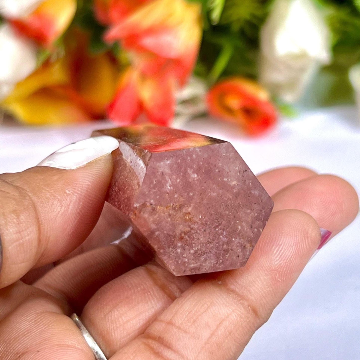 Strawberry Quartz Stone Tower Pencil Point Generator-Gemstone Pencil Crystal Tower Wand Stone Obelisk -Home Car Decor Decoration 3" To 4"